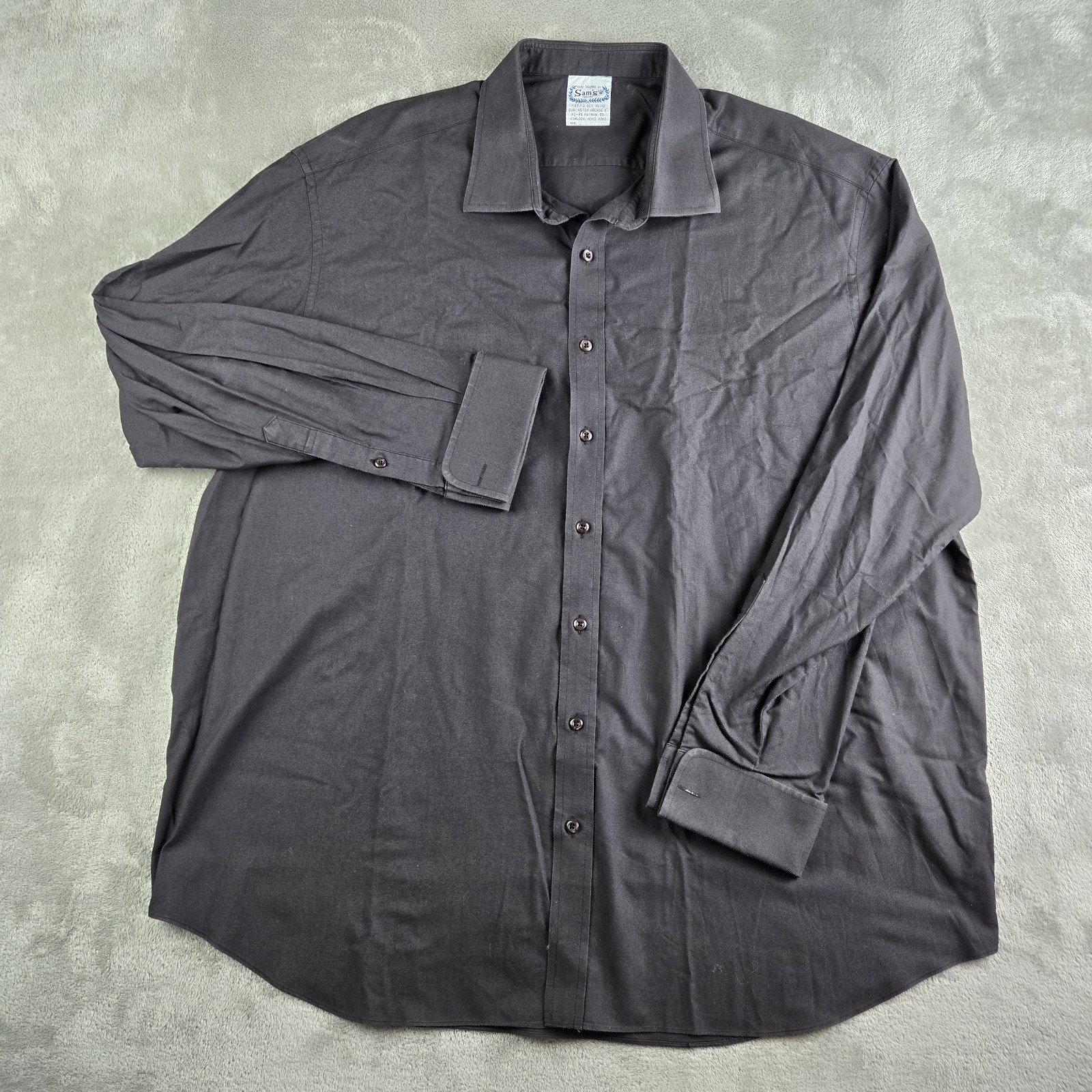 Vintage Sams Tailors Shirt Mens Black Long Sleeve Hand Tailored Dressy Business