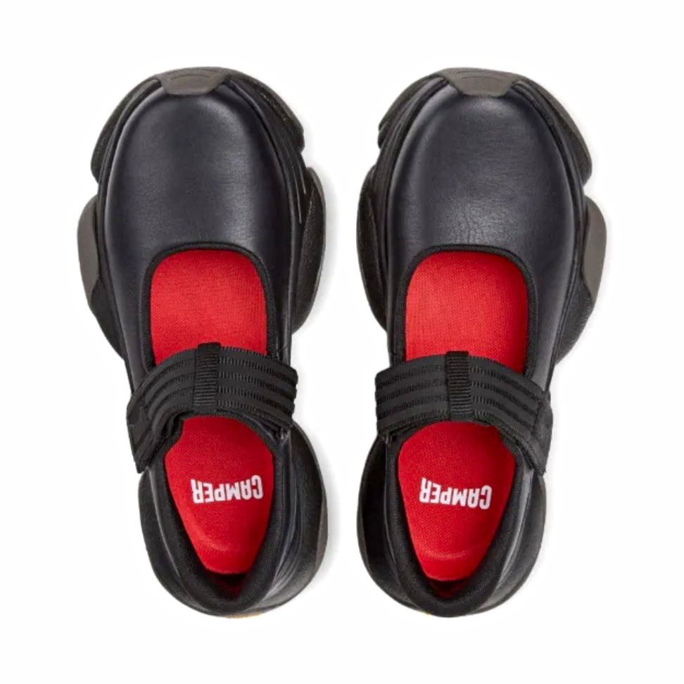 Camper Unisex Low Top Sneaker US 9 Black/Red Hook & Loop Strap Logo NIB