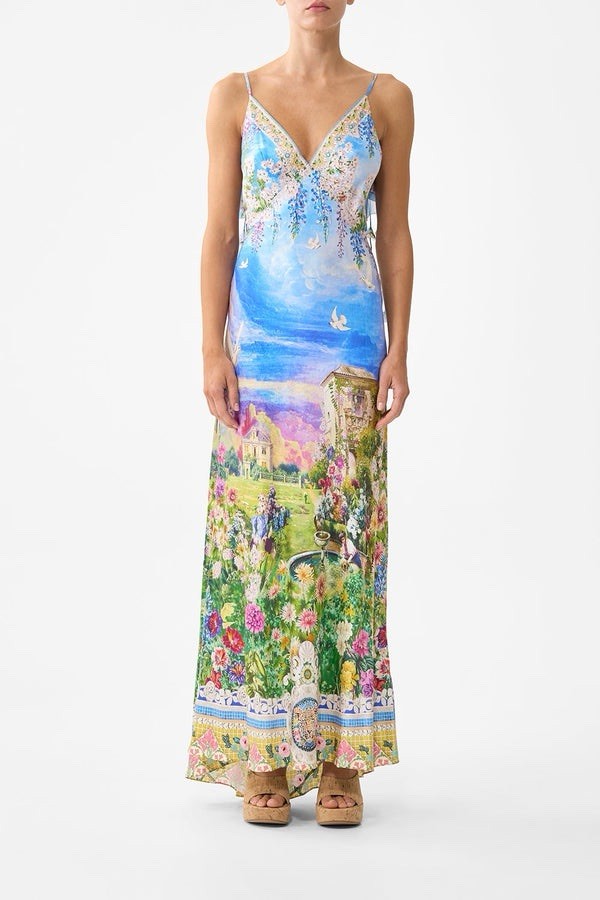 CAMILLA Blue Garden Floral Print Silk Maxi Dress /Size S
