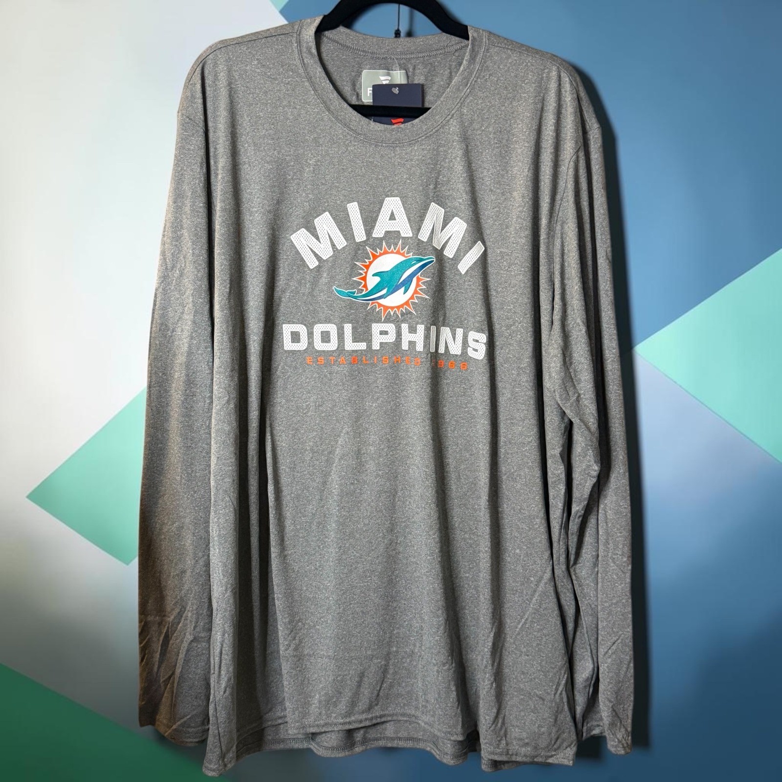 Fanatics NFL Miami Dolphins Mens 2XL Gray Long Sleeve Shirt NWT 2R42