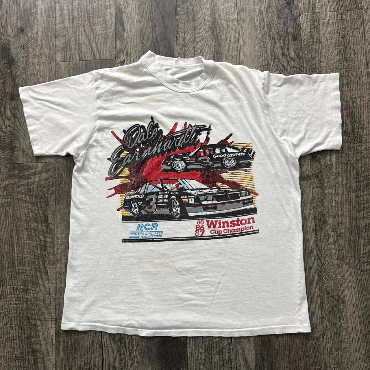 Dale Earnhardt 3 Time Winston Cup Champ Nascar Racing white color shirt