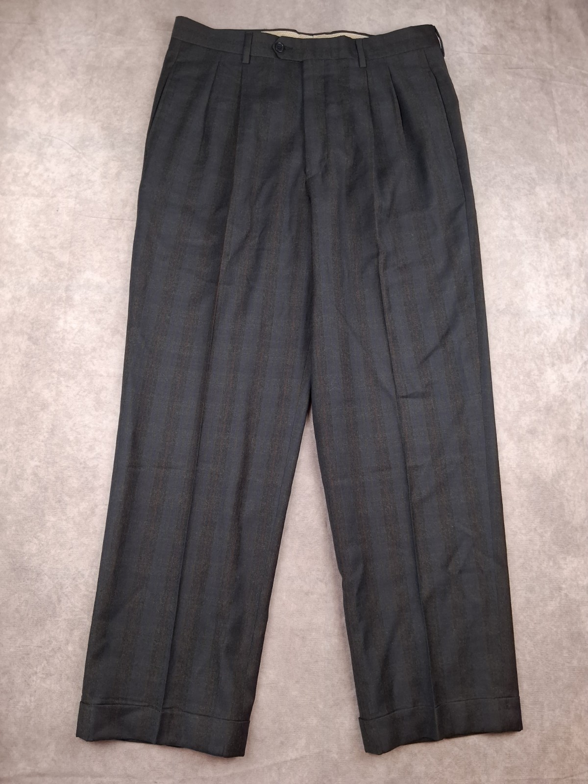 Vintage Lanificio Di Tollegno Wool Dress Pants Mens 34 Classic Wide Plaid Italy