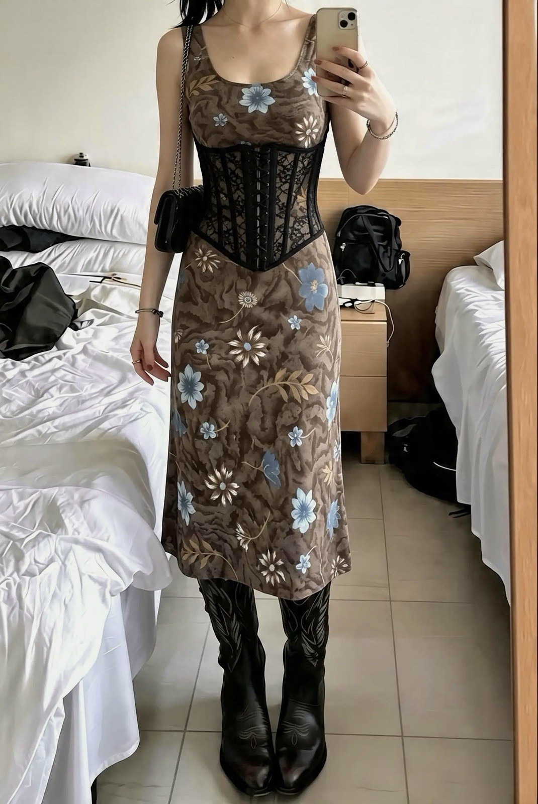 VINTAGE DeadStock 90s Brown Floral Maxi Dress - Y2K Grunge Dress 