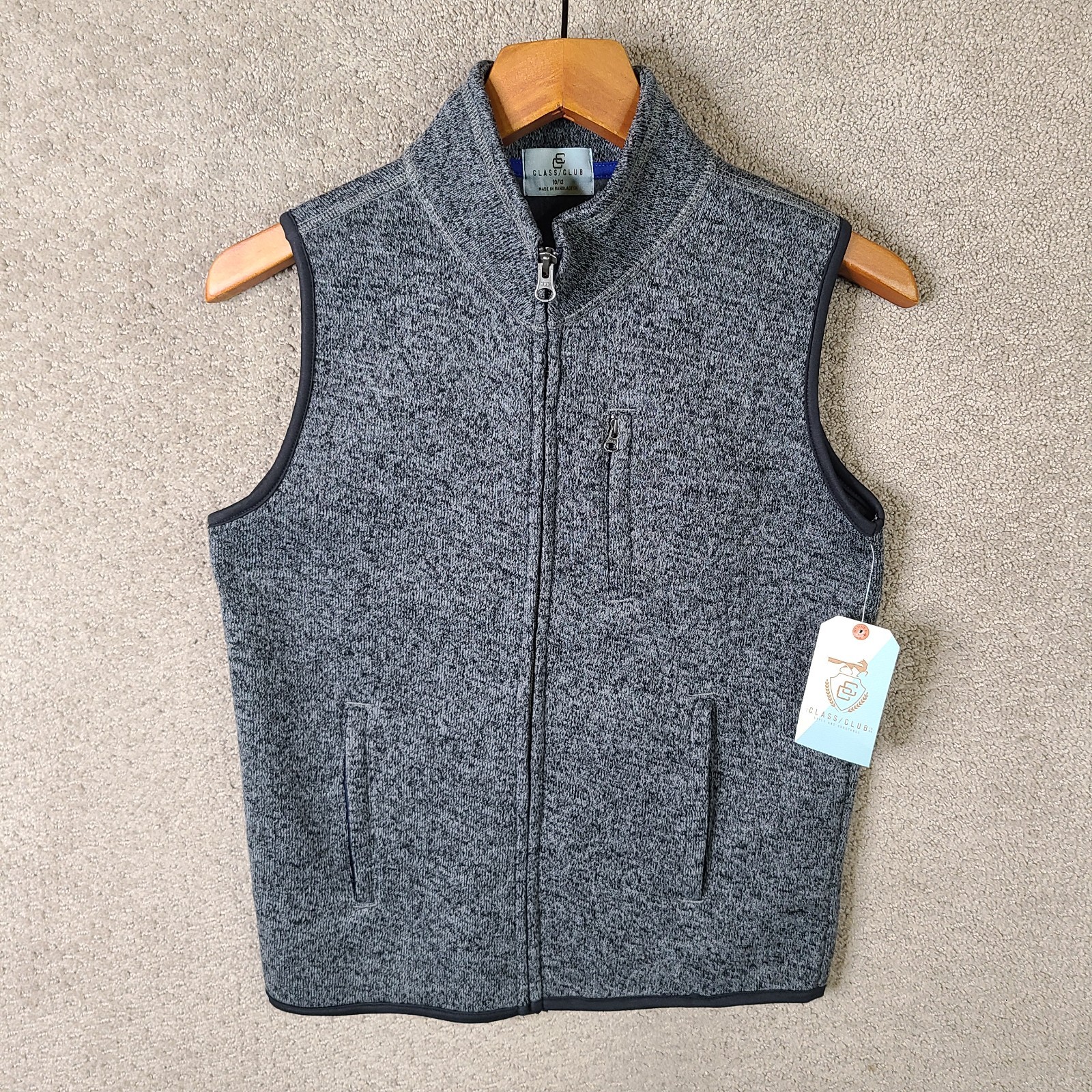 Class Club Vest Women 10/12 Gray Fleece Full Zip Pockets Heathered Polyester NEW