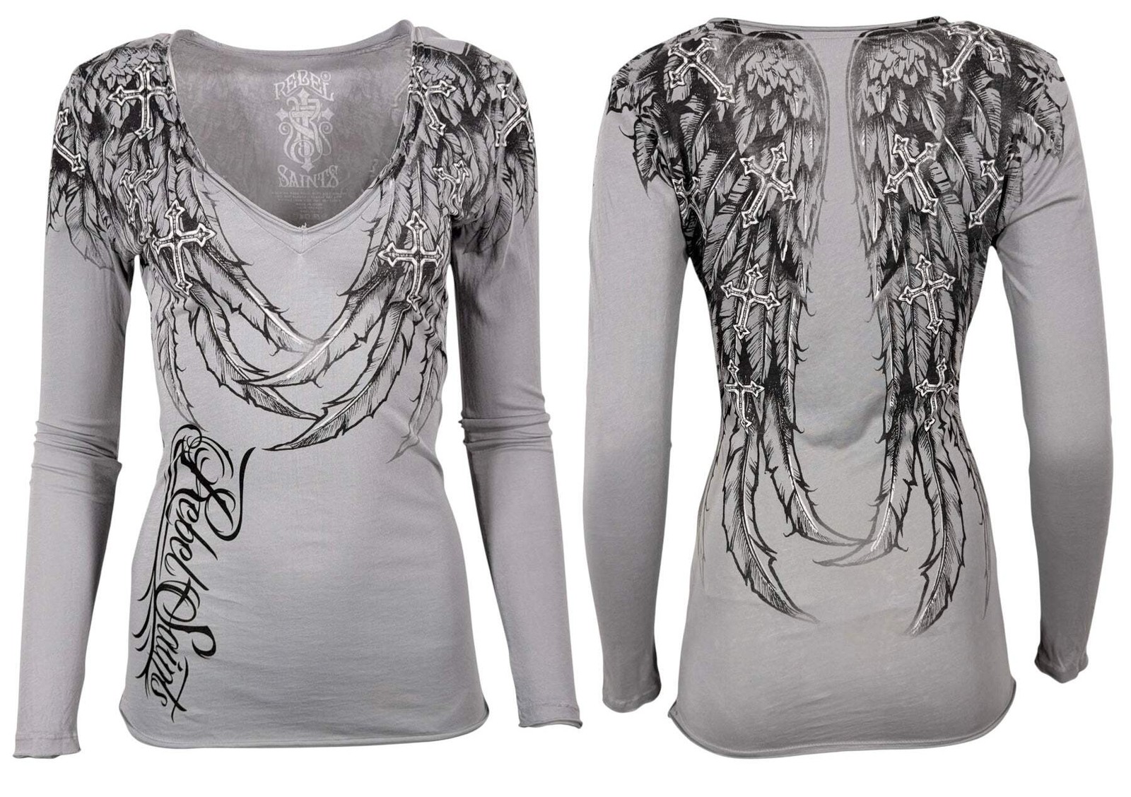 Rebel Saints by Affliction Women\'s Long Sleeve T-shirt Whispering Wind