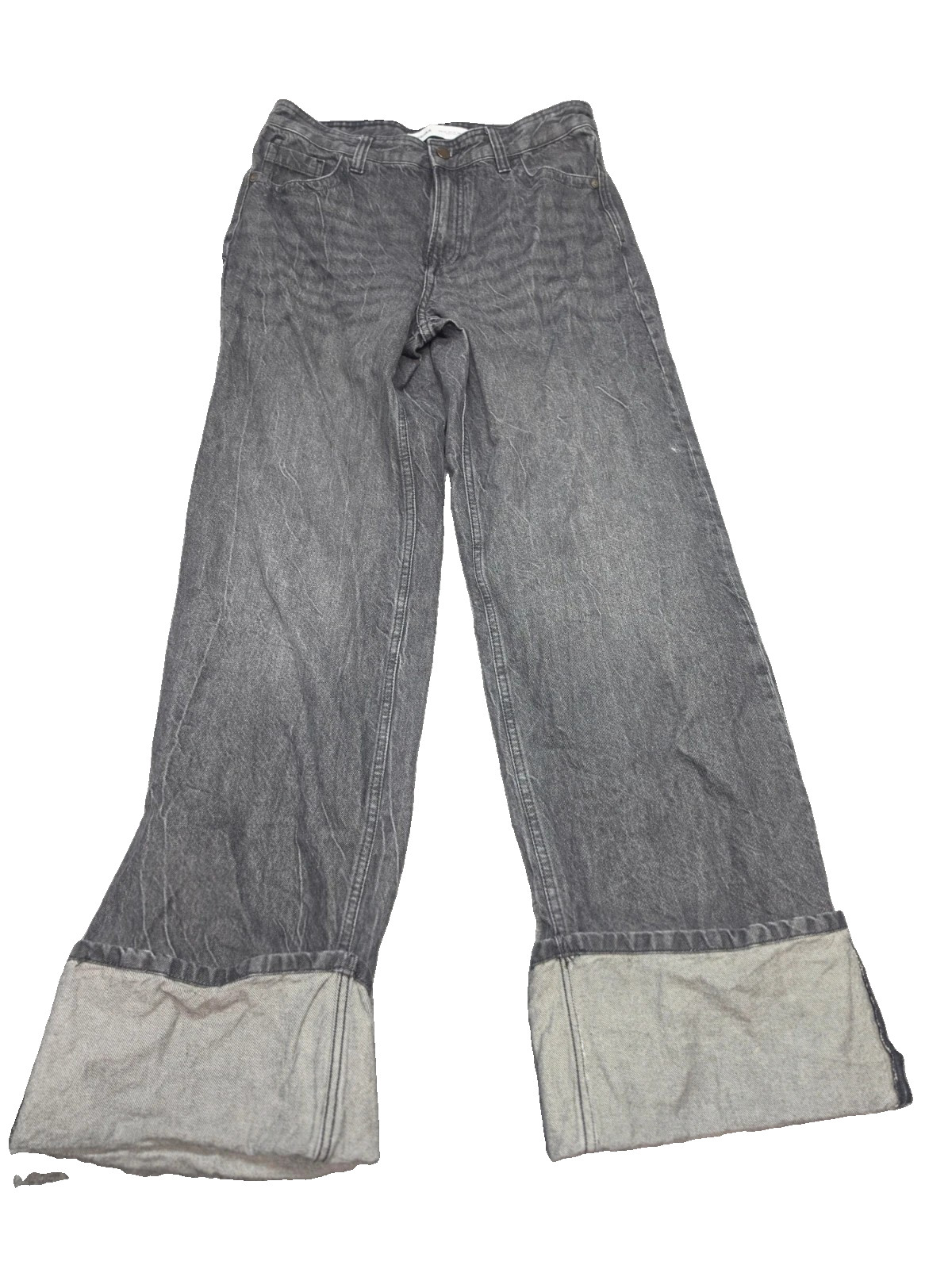 Bershka 90s Wide Leg Cuffed Jeans Gray Acid Wash Size 10 (EUR 42)