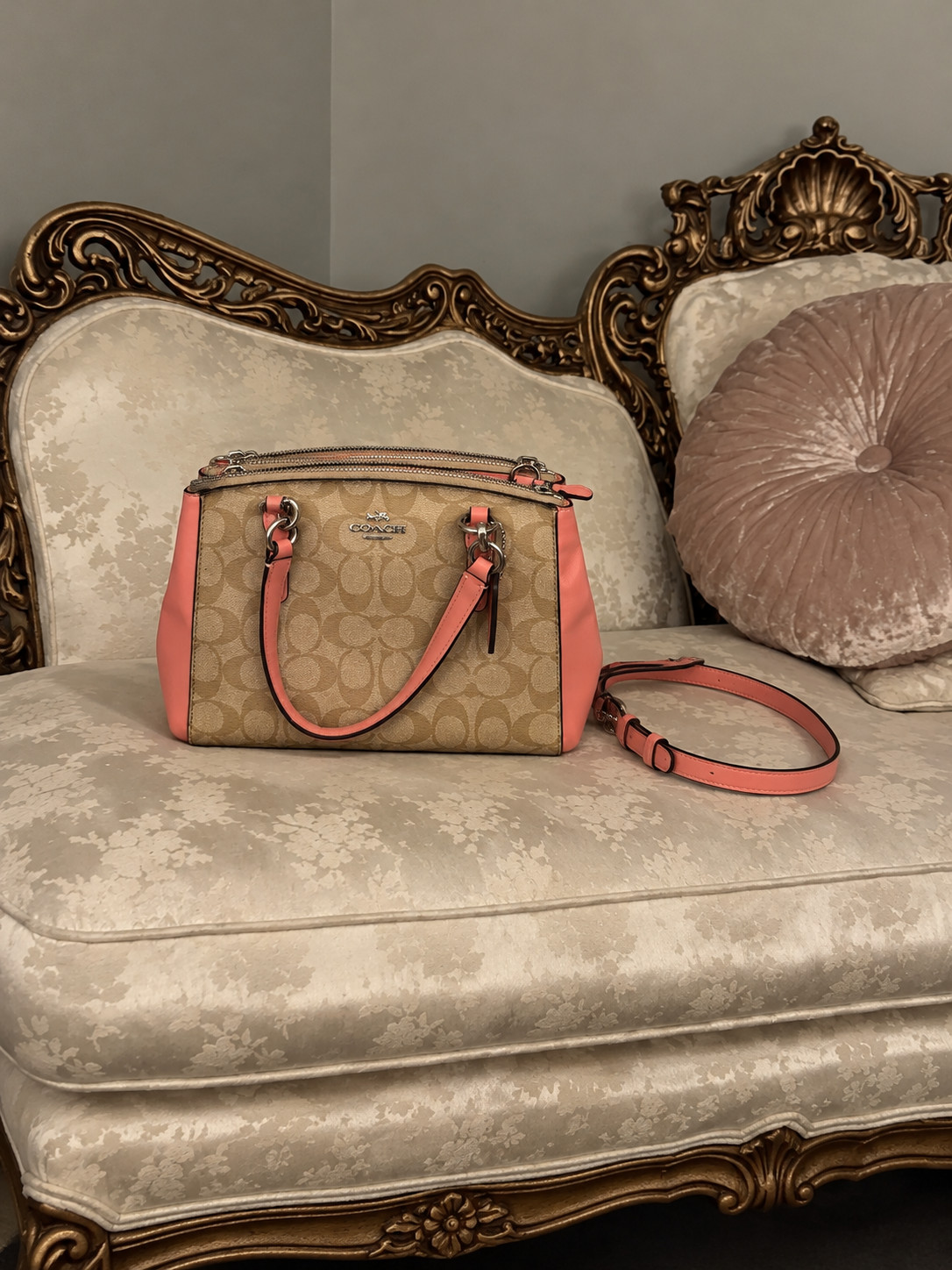  Coach signature coral pink satchel bag