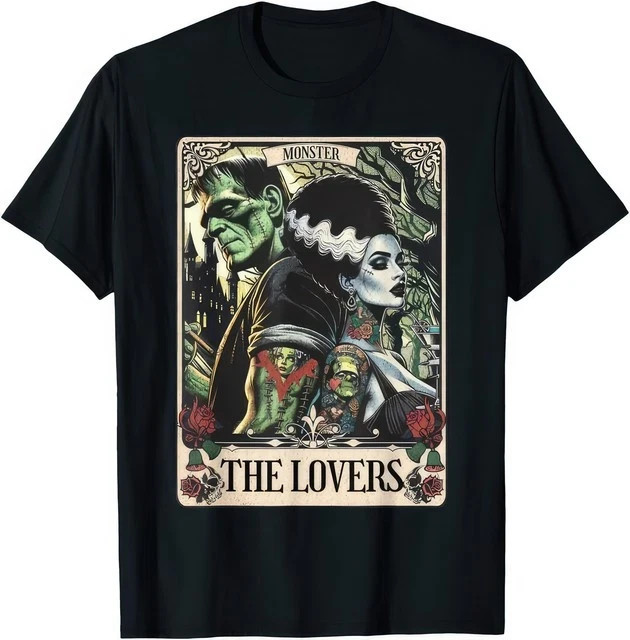 Monster Frankenstein & Bride Lovers Tarot Card Gothic Horror T-Shirt