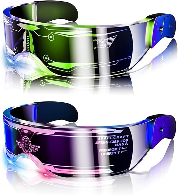 LED Visor Glasses, 2pcs LED Light Up Glasses Neon Luminous Glasses 7 Color 5 Mod