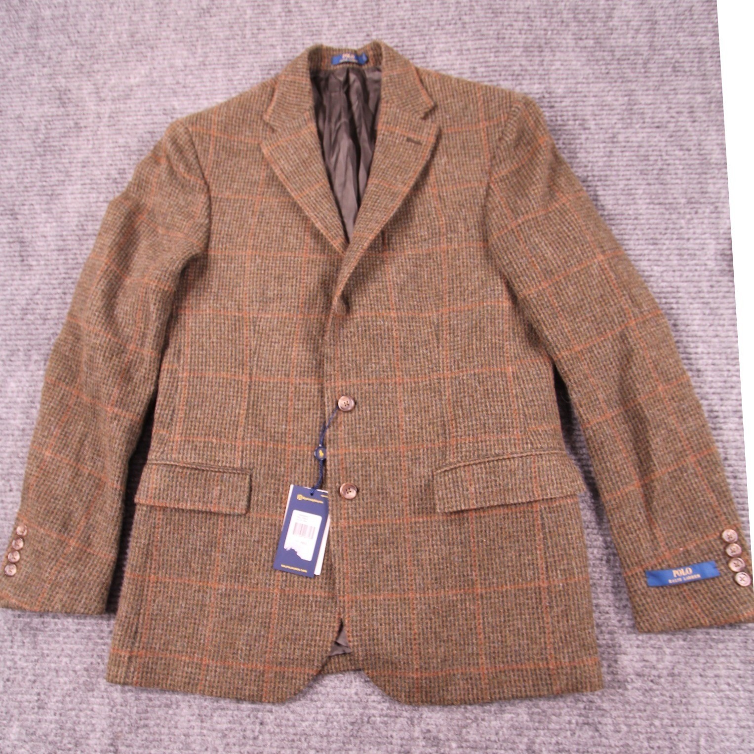 Polo Ralph Lauren Mens Wool Plaid Sport Coat Blazer Brown Custom Fit NWT