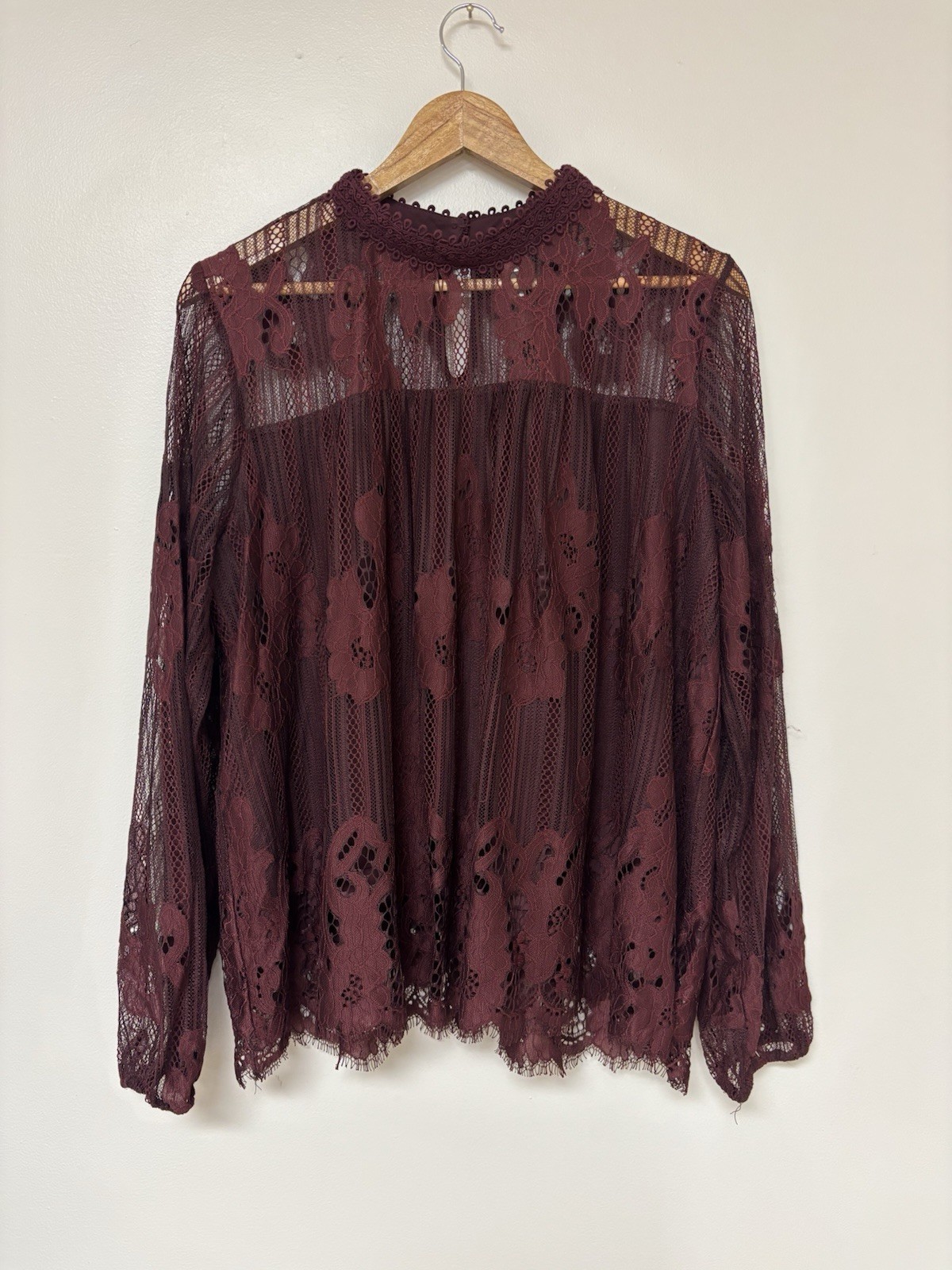 Whimsigoth Romantic Goth Victorian Fairy Grunge Burgundy Floral Lace Top XL