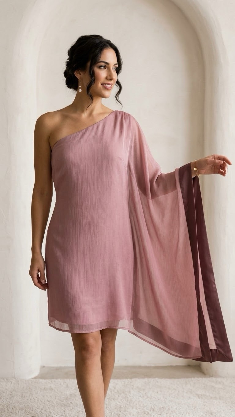 The Fuss Boutique One-Shoulder Dusty Rose Chiffon Dress size medium