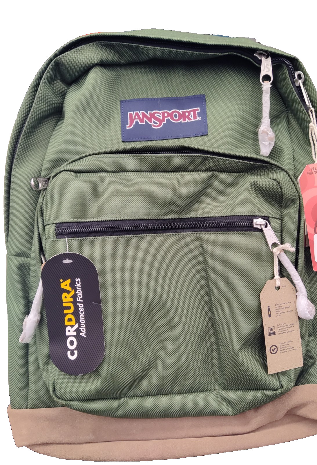 JanSport Right Pack Backpack Premium Cordura Fabric Suede Bottom Cargo Green NWT
