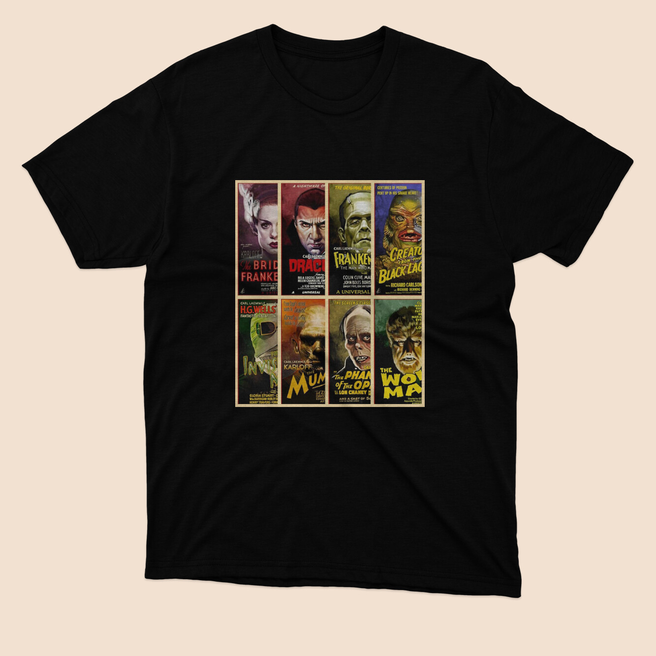Poll - Universal Monsters American Logo T-shirt Black Size S to 5XL