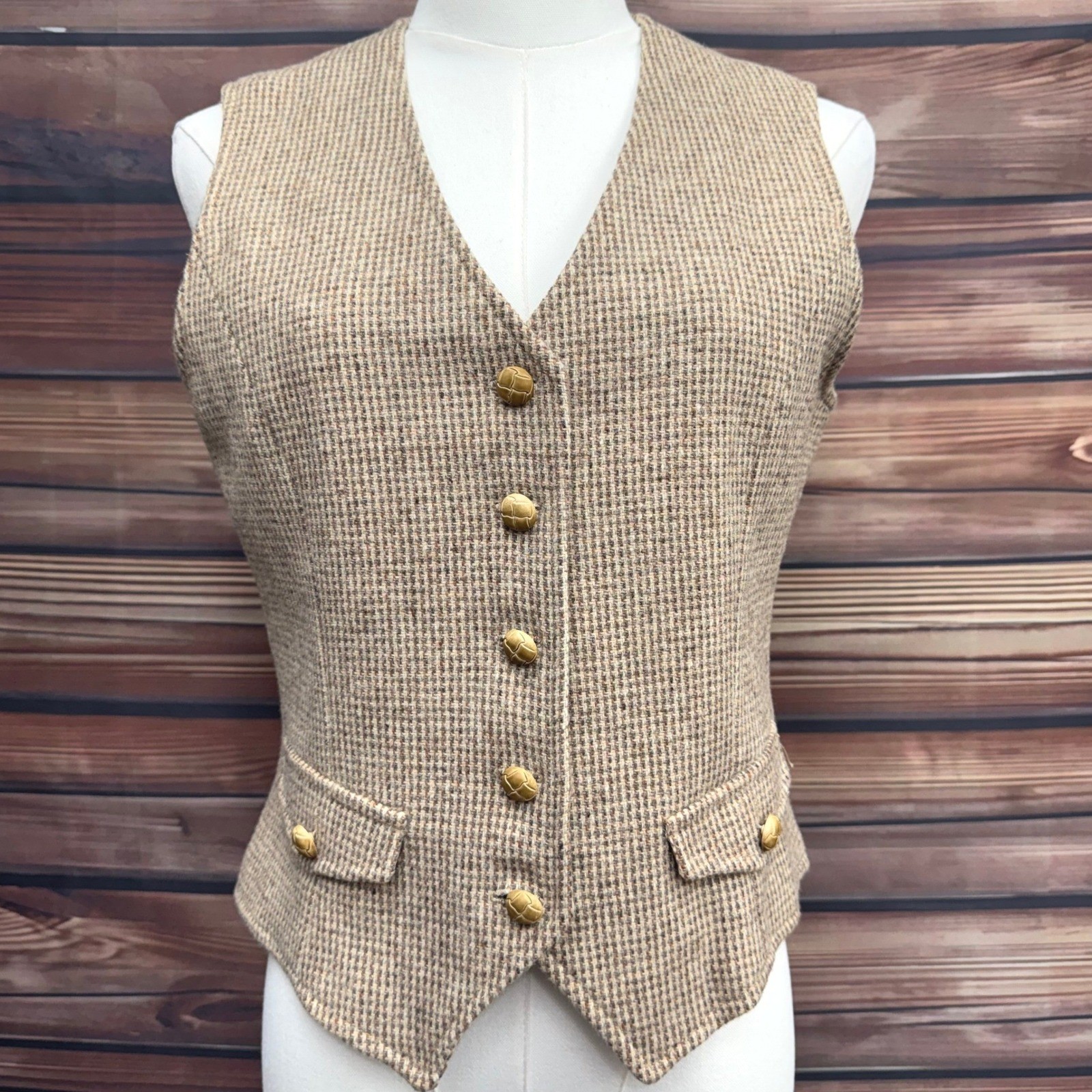Vintage The Villager Wool Tweed Vest Brown Tan ILGWU Union Made USA Size 10