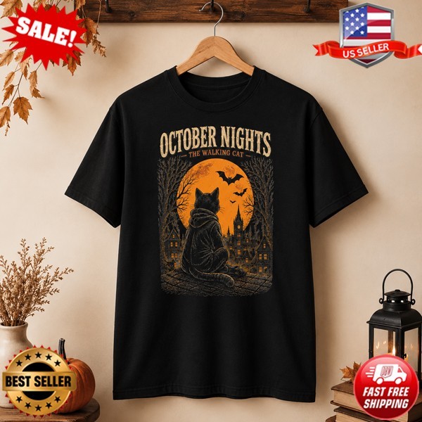 Halloween Katzen T-shirt, October Night, Spooky Season T-Shirt S-5XL