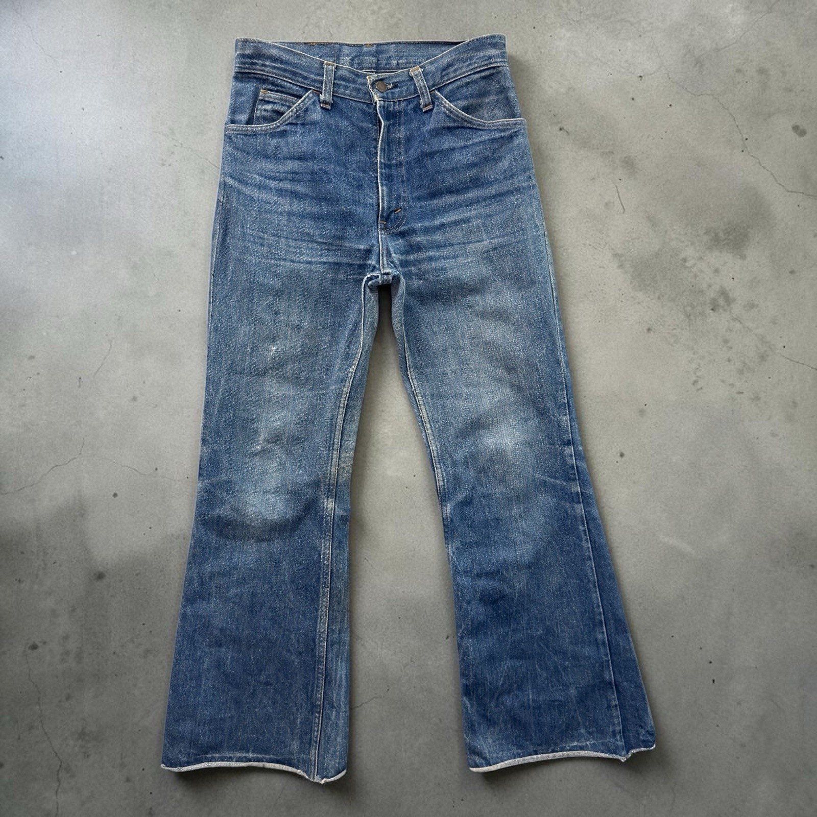 Vintage 70s Levi\'s Orange Tab Flare Bell Bottom Jeans 27x28 Factory 266 Faded