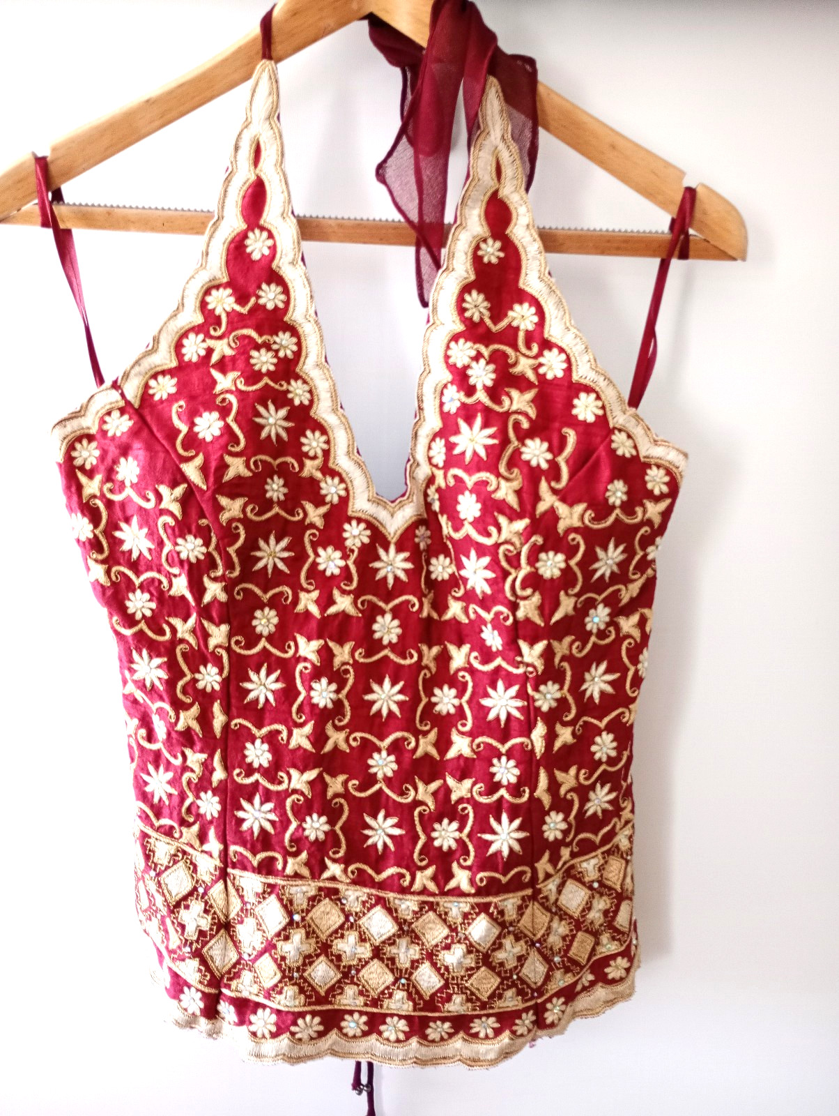 Aftershock Women`s Bustier Size M Mehroom Embroidered 100% Silk