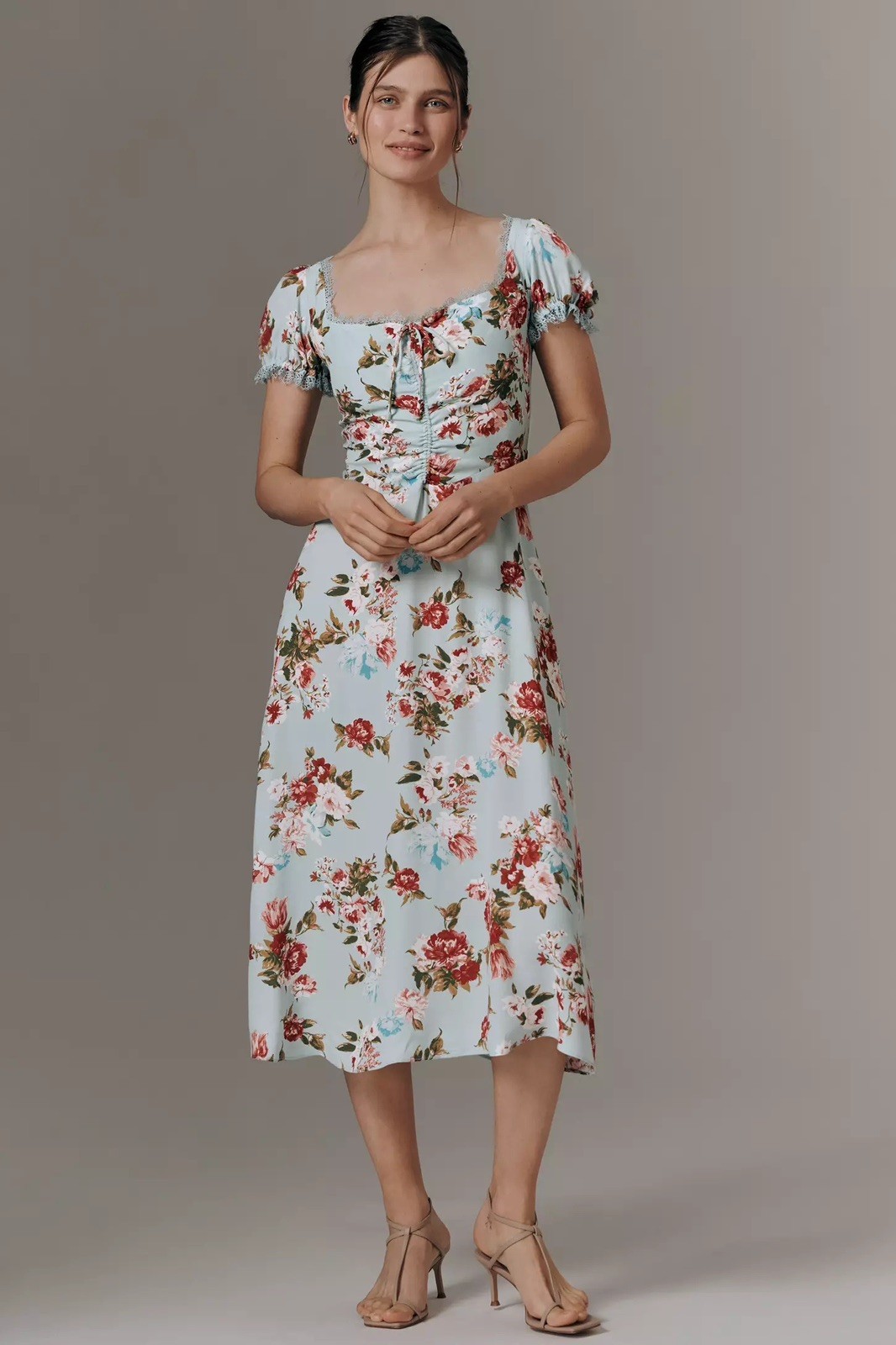 NWT Anthropologie Floral Printed Midi Dress, Blue, Size S