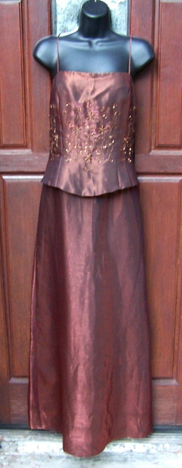 DAVE & JOHNNY VINTAGE SHIMMER COPPER FORMAL DRESS SPAGHETTI STRAP PROM 9-10 NWOT