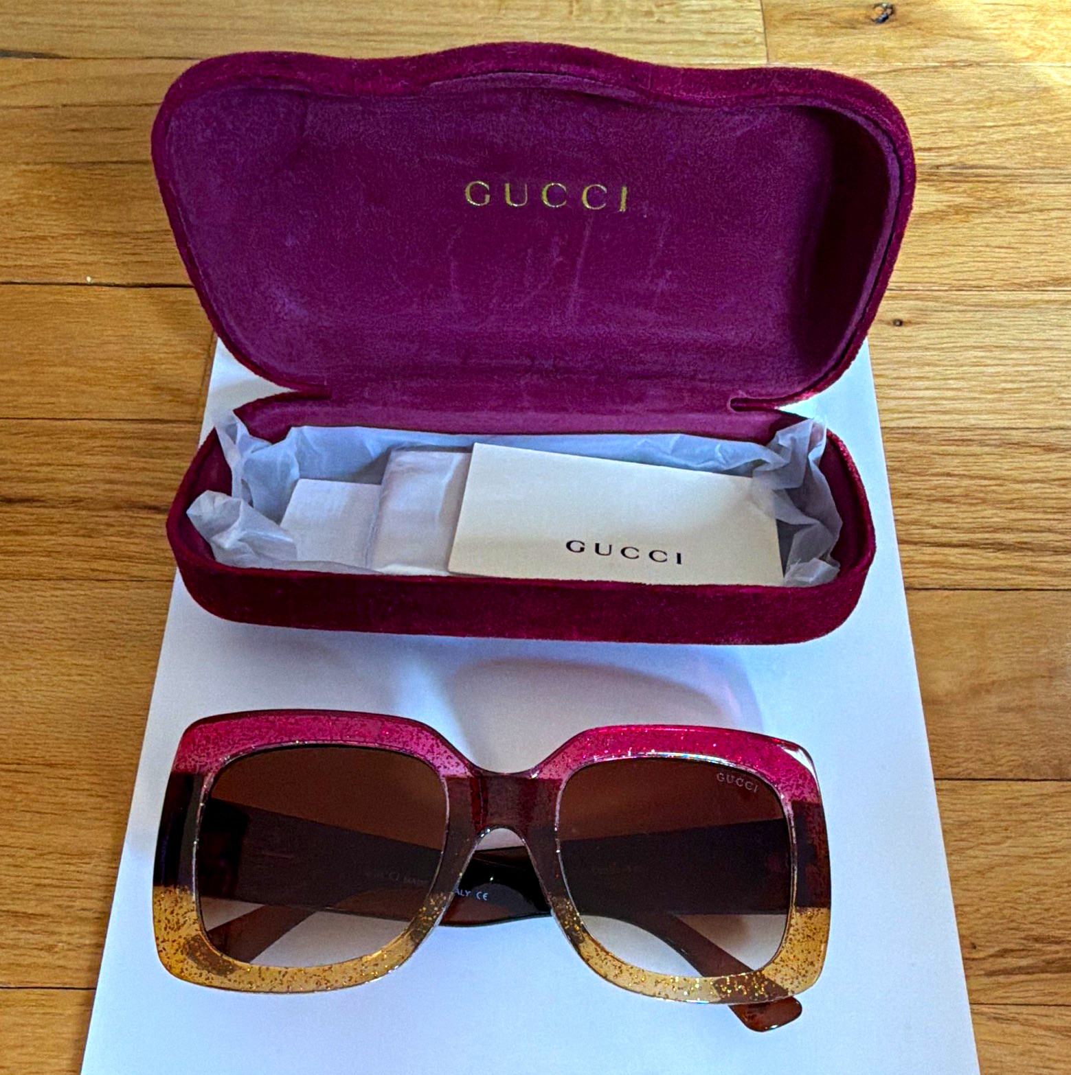 Authentic Gucci GG0083S Women Oversized Square Sunglasses Pre-owned Brown Lenses