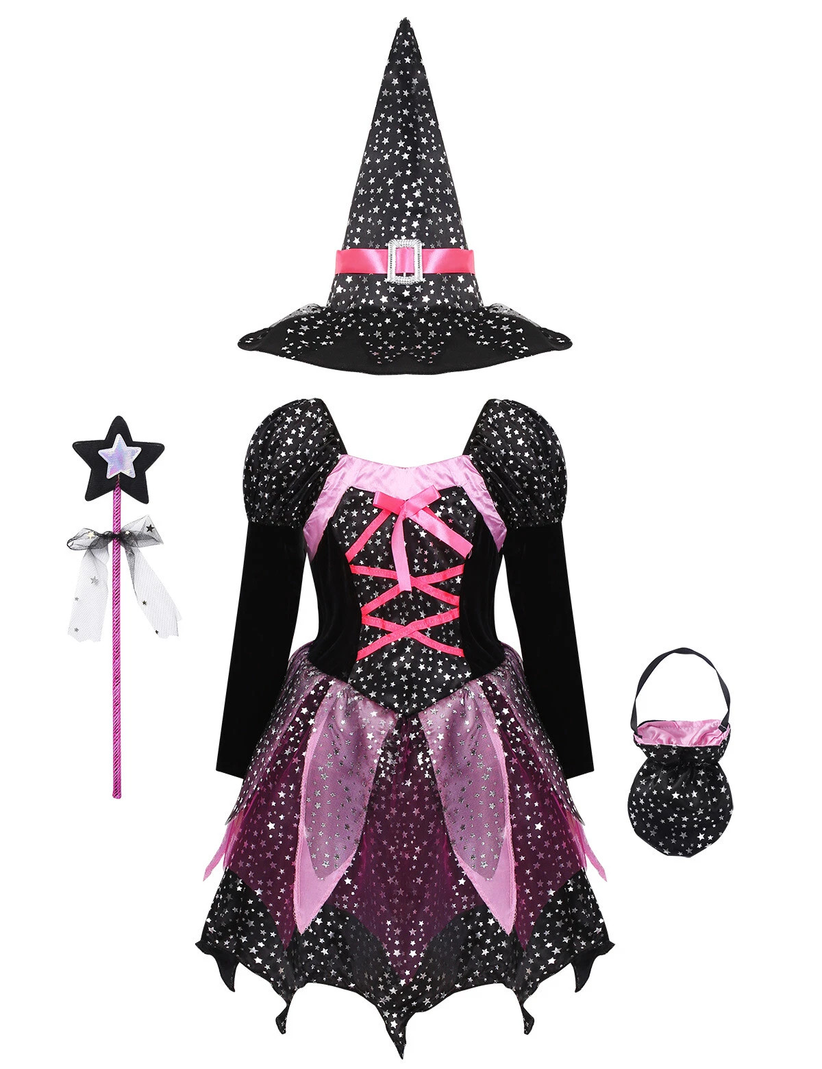 Girls Witch Halloween Costume Sets Sparkly Dress Cosplay Party Fancy Dress Up
