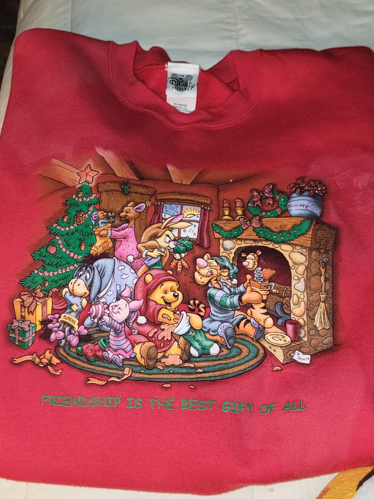 Vintage Walt Disney World Pooh Christmas Present Holiday Sweatshirt Adult XL