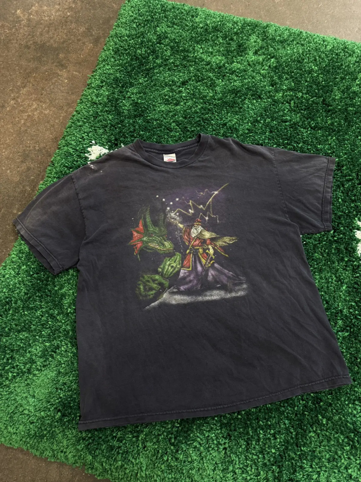 Stoner Wizard Dragon Battle Oversized Metal Tee Black XL