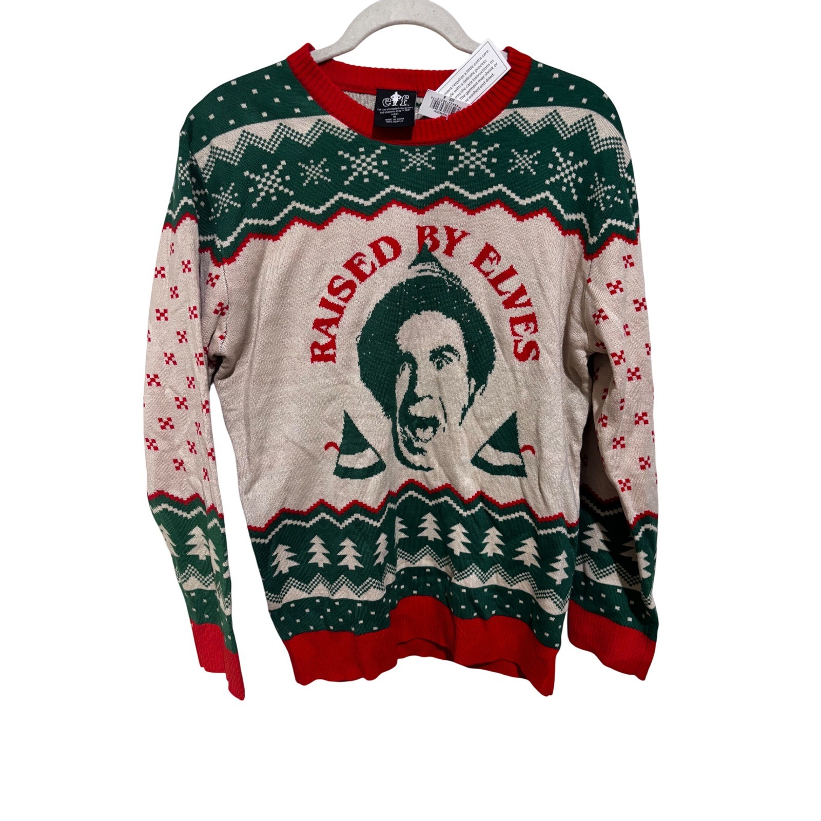 Elf Movie Raised By Elves Ugly Christmas Sweater Mens sz M Fair Isle NEW Holiday