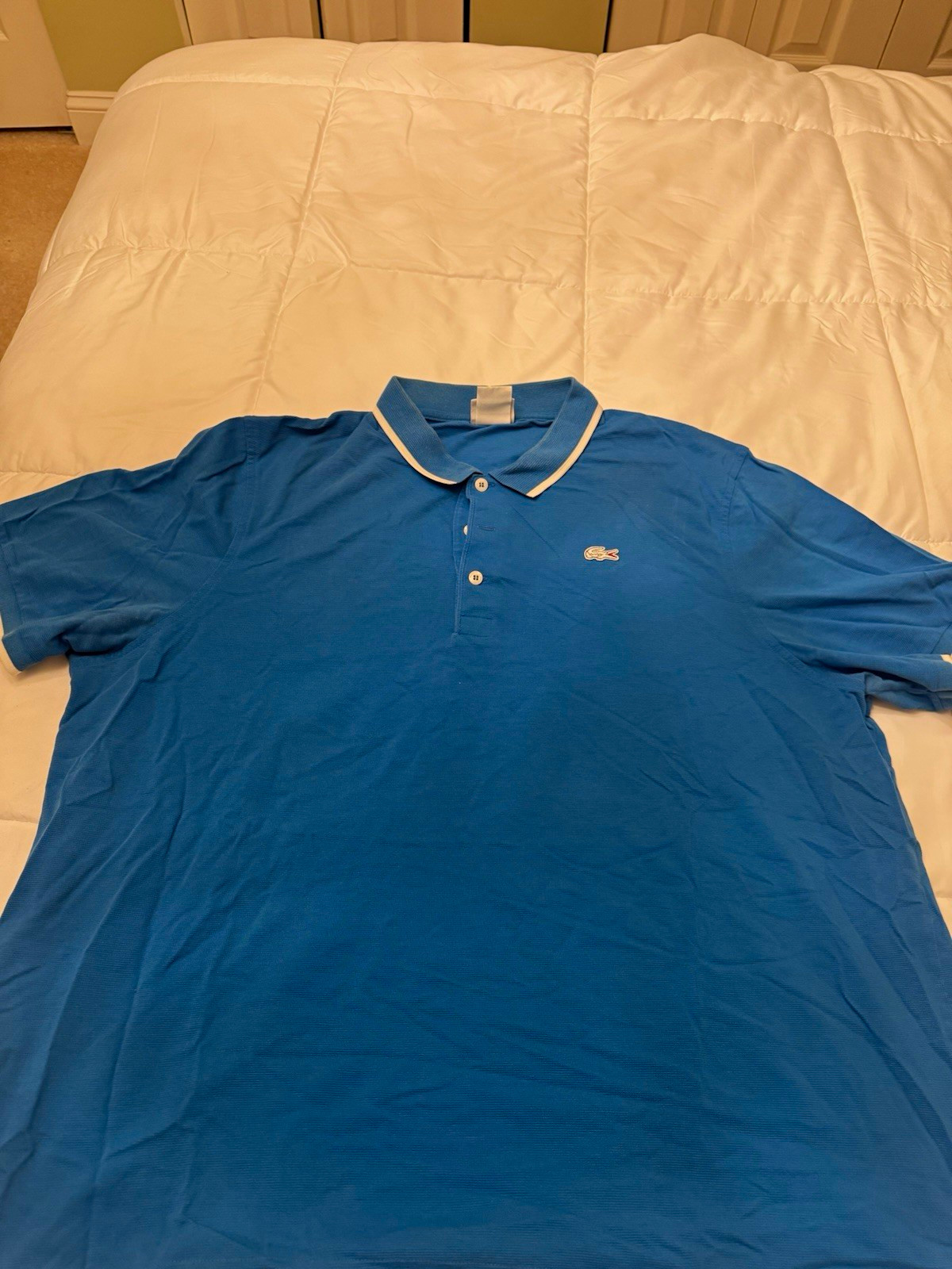 Lacoste Sport Men\'s Blue Solid Knit Short Sleeve Polo Crocodile Logo Sz 9