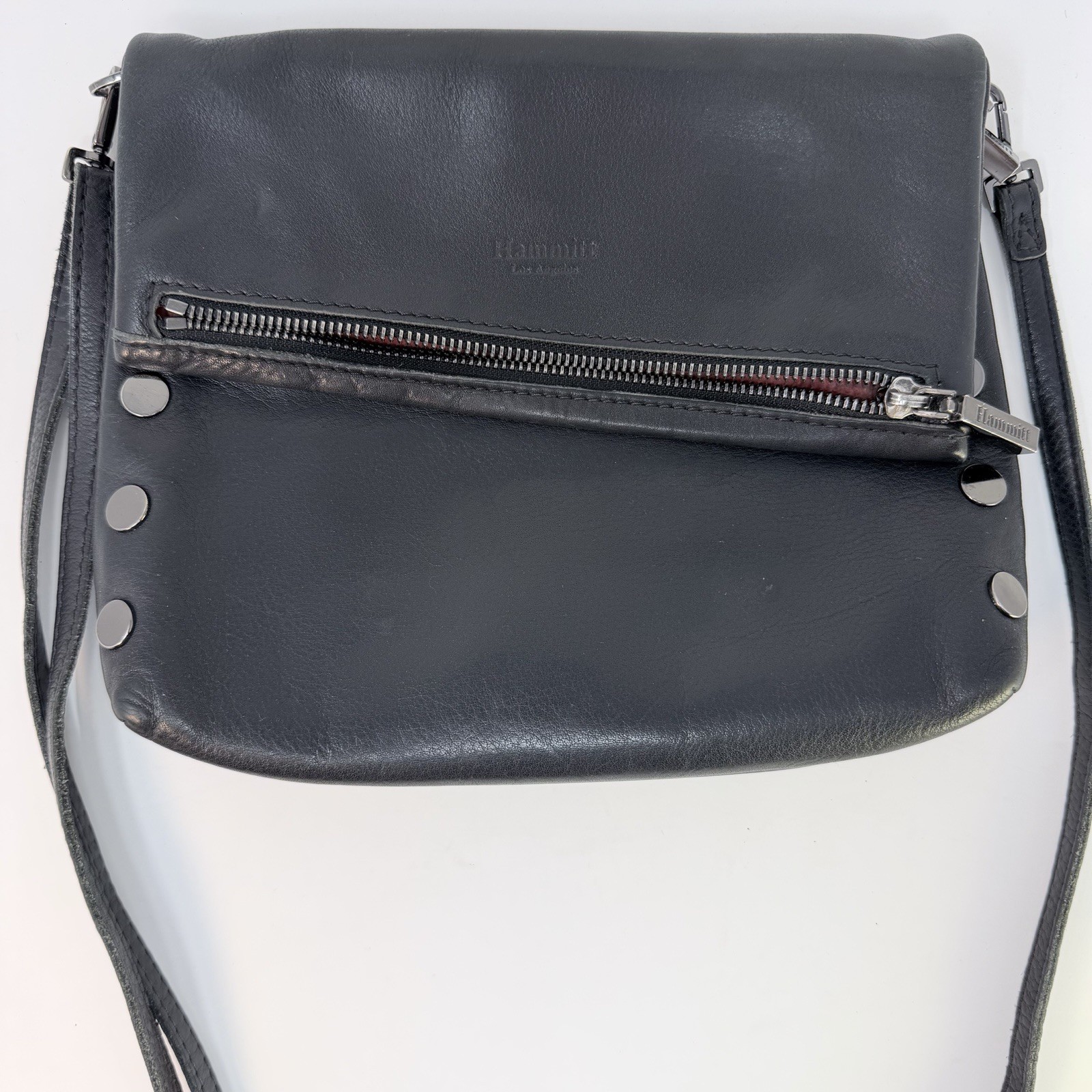 Hammitt Bag Black Red Leather VIP Medium Foldover Studded Crossbody Handbag