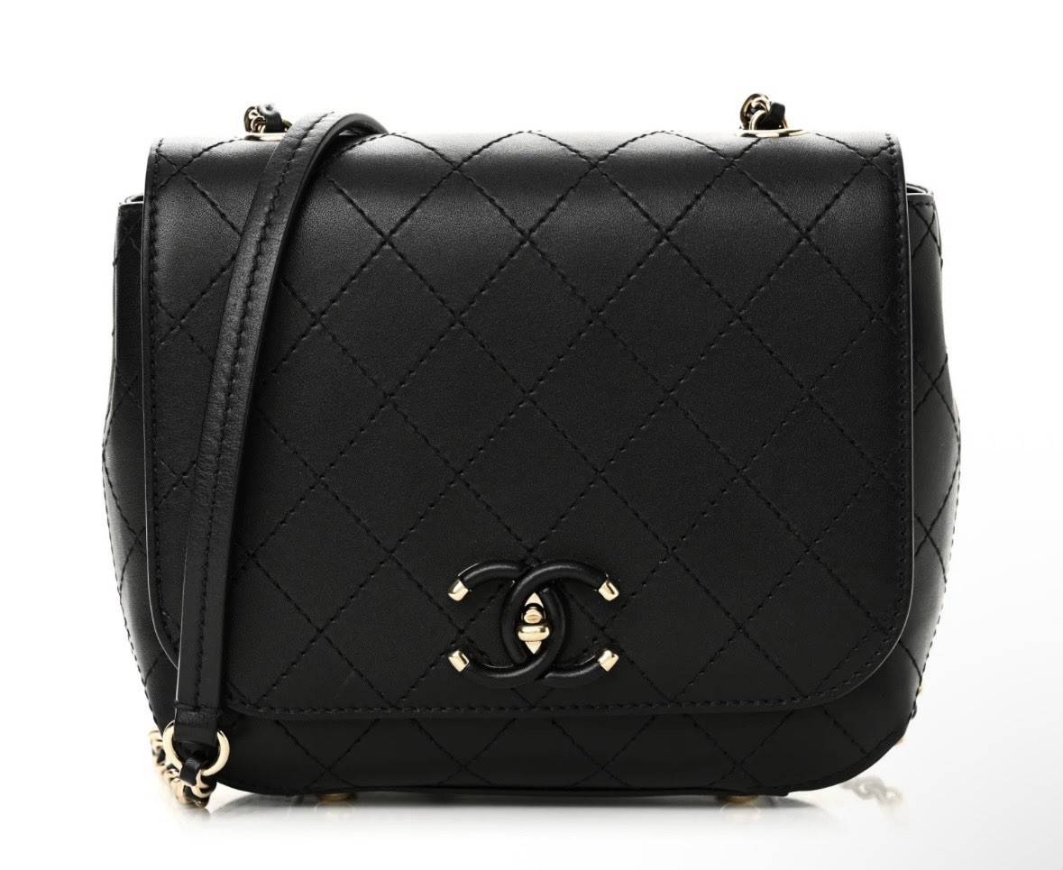 CHANEL CC Quilted Calfskin Stitched Small Flap Handbag Black Authentic