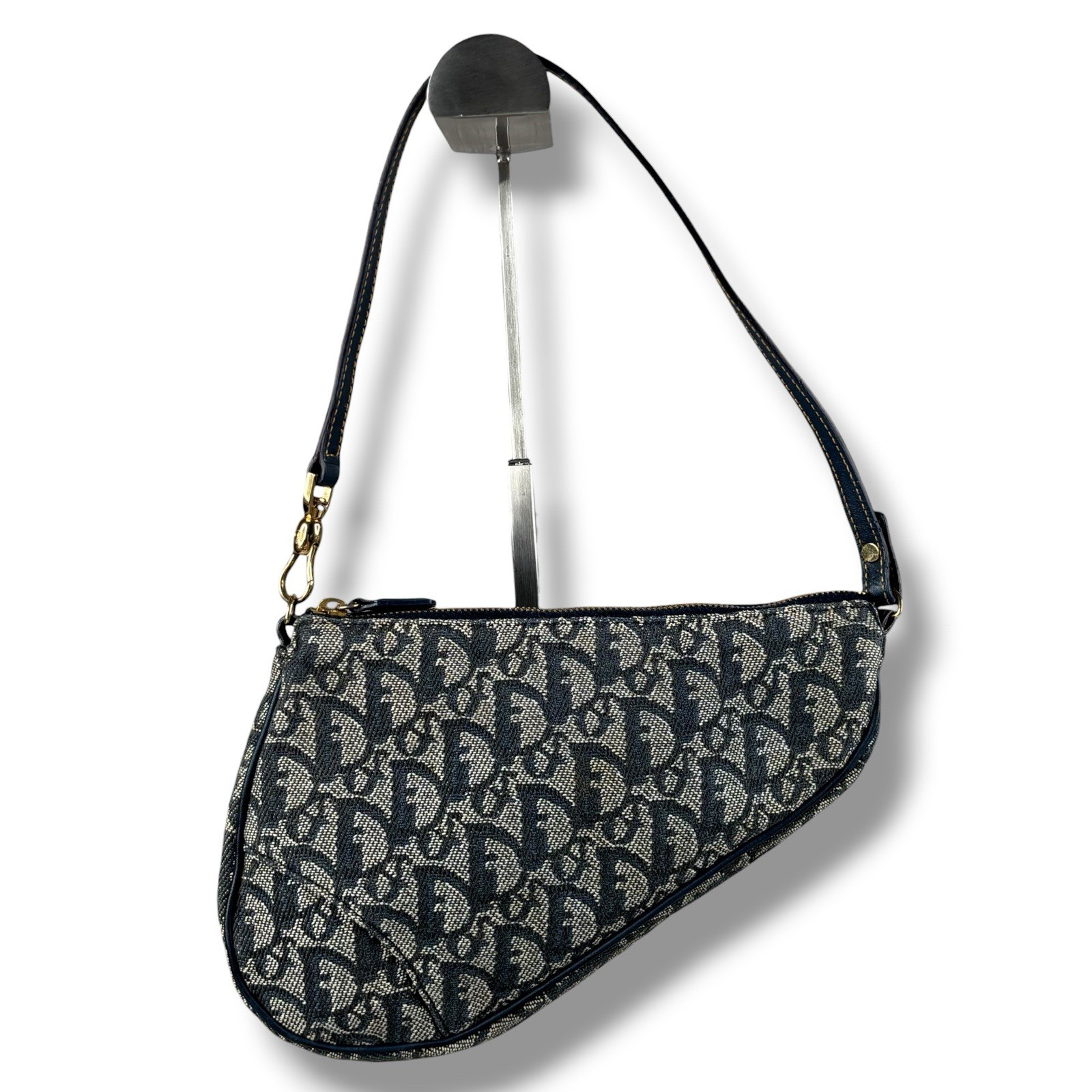 Christian Dior Trotter Saddle bag Accessory pouch  Handbag Canvas Leather Navy