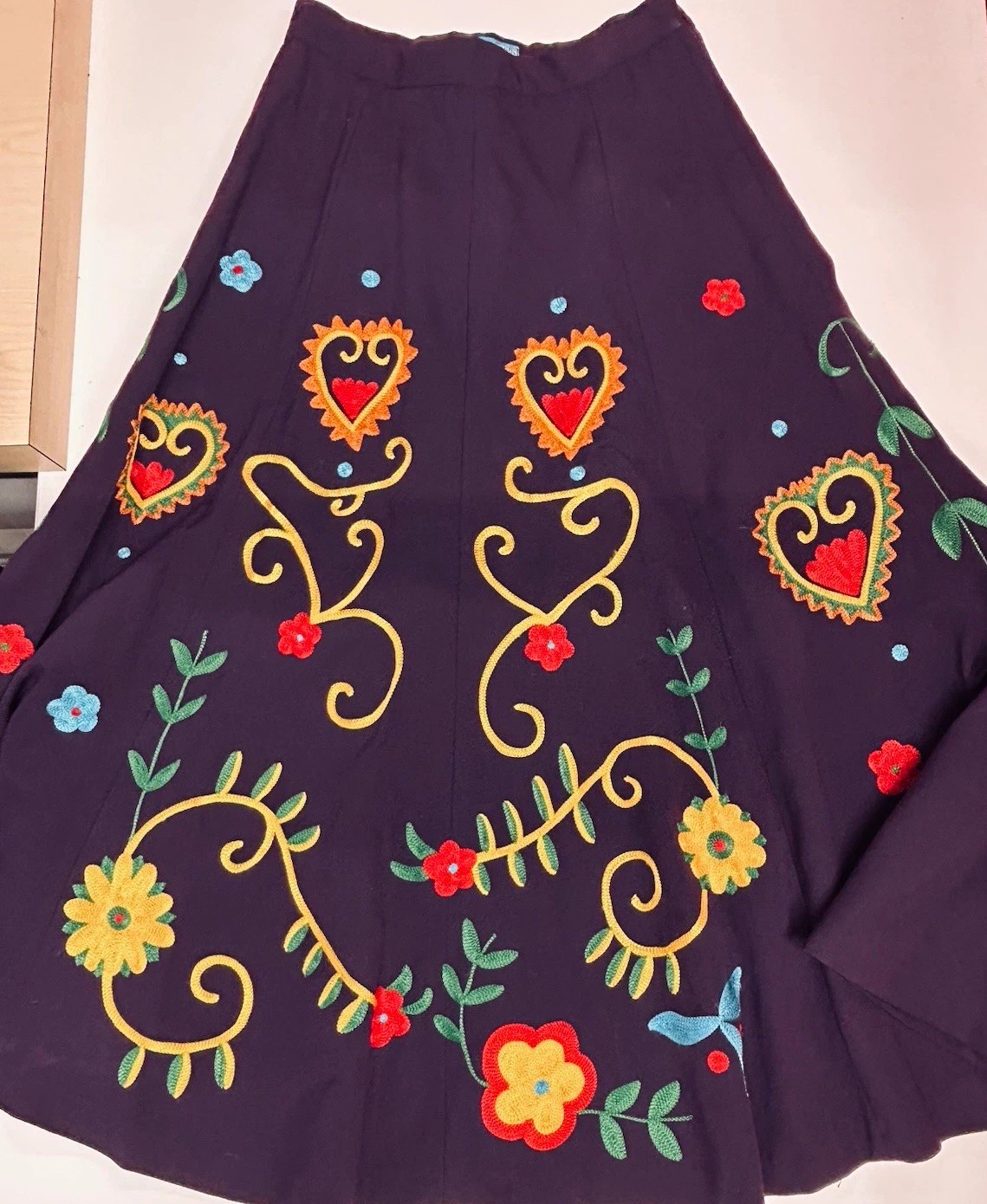 Rickrageous Ltd Women’s Custom Floral Embroidered A-Line Wool Skirt. Rodeo Queen