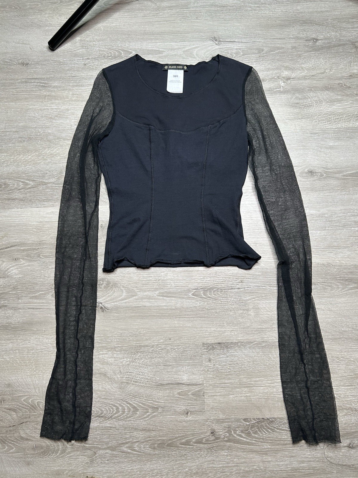 Vintage Plein Sud black mesh long sleeve top size 6