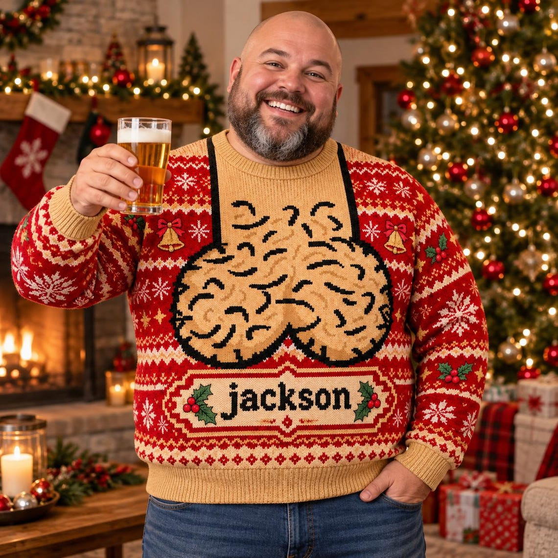 Personalized Ugly Christmas Sweater, Custom Name Funny Beard Christmas Gift