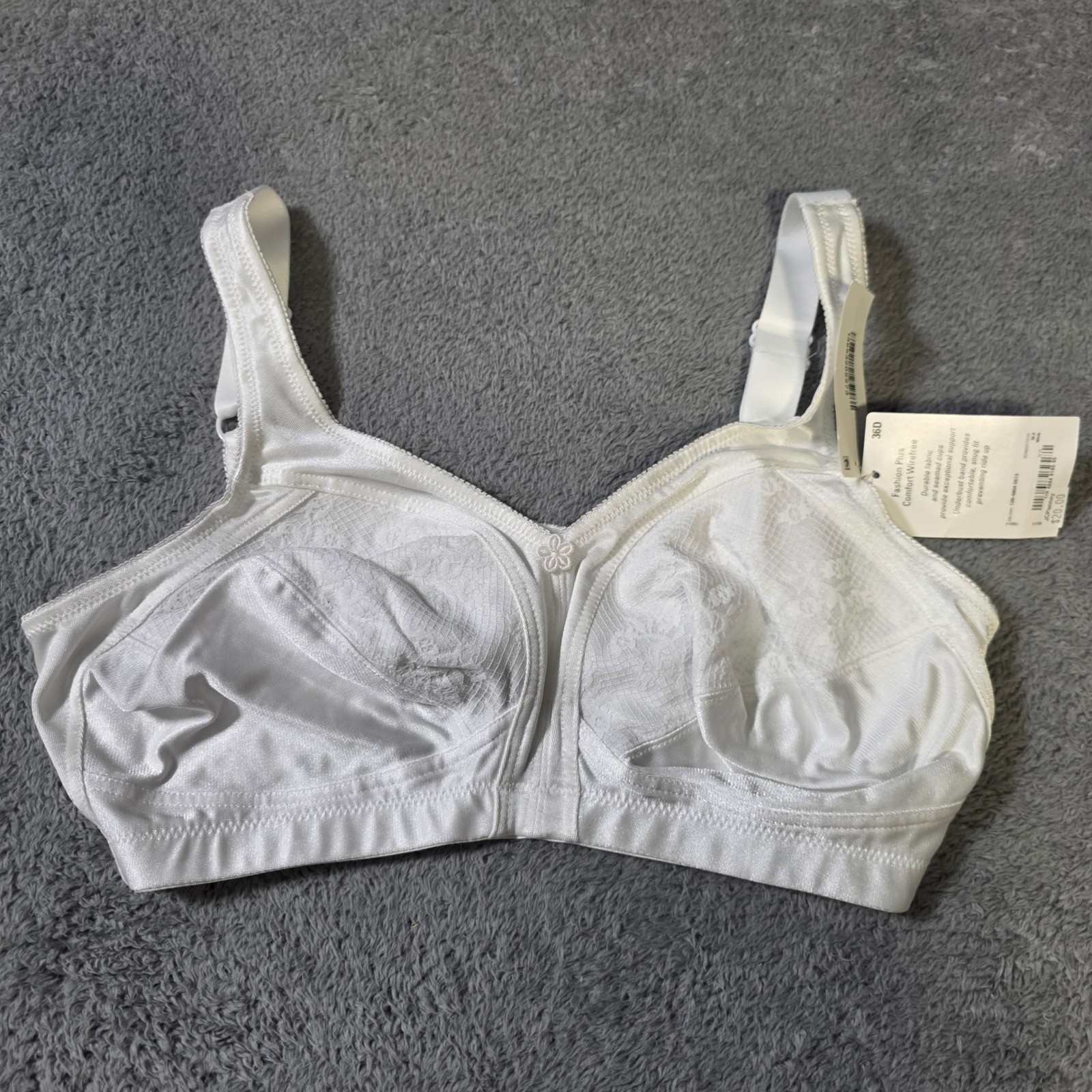 Underscore Womens 36D Bra White Fashion Plus Comfort Wirefree Lace Seamed New