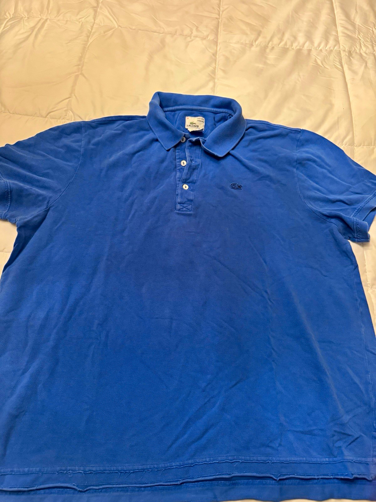 Lacoste Men\'s Blue Solid Vintage Washed Knit Polo Short Sleeve Crocodile XL/8