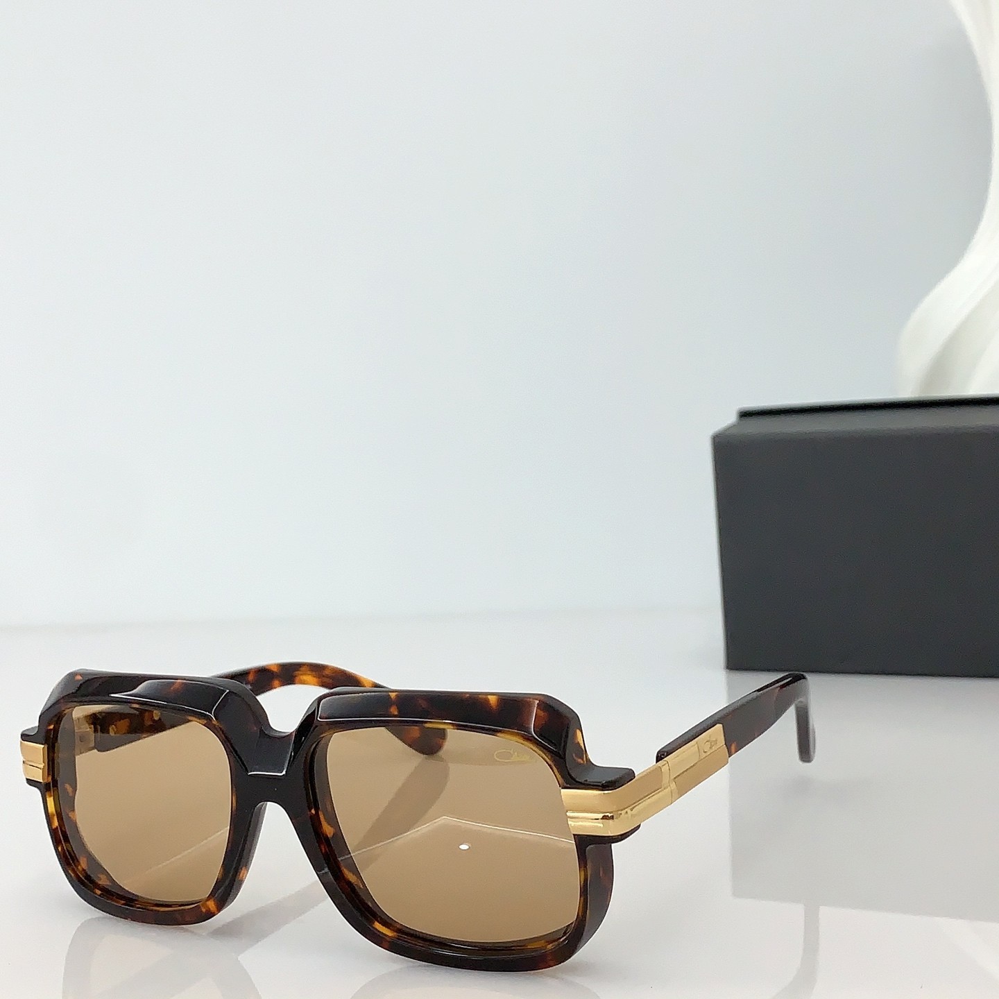 Cazal MOD607 Fashion Square Sun Glasses Tortoise Frame Brown Lens 56‑18‑140