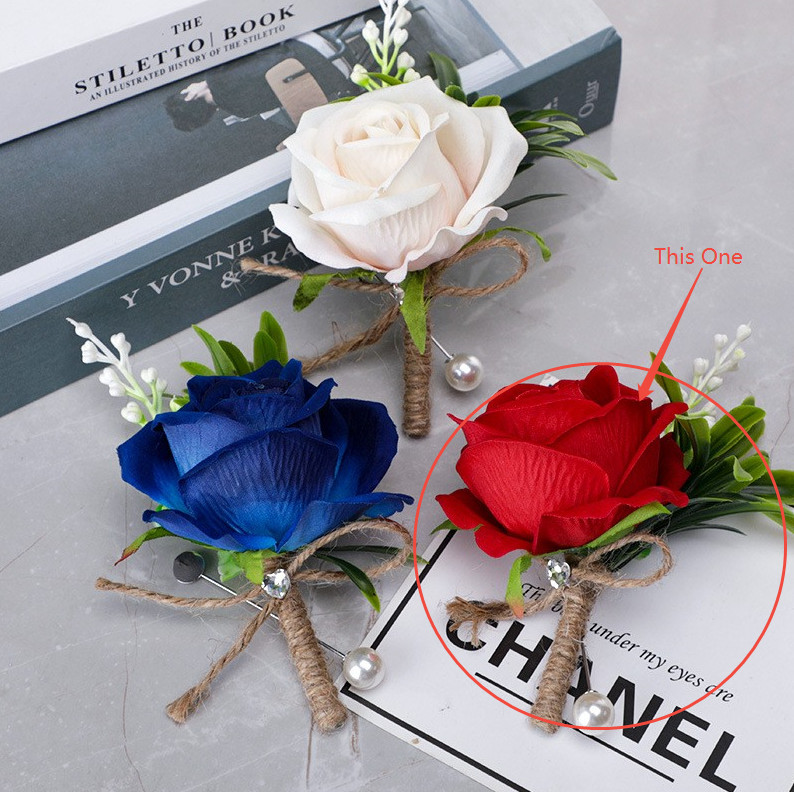 Red Rose Chest Flower Wedding Men\'s Brooch Outdoor Welcome Decoration