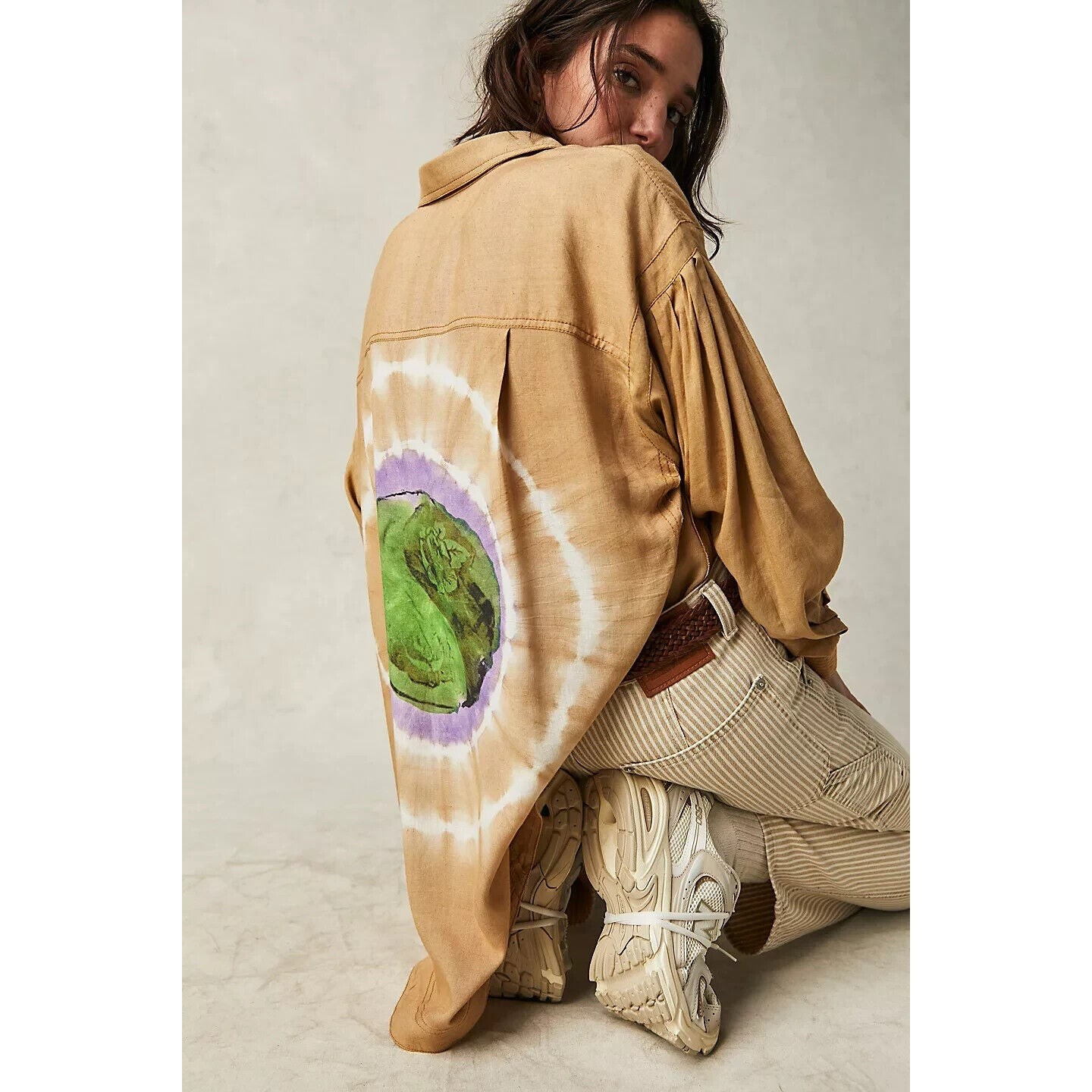 NEW NWT We the free Yin Yang Tie Dye Graphic Buttondown Oversized Shirt Size XS