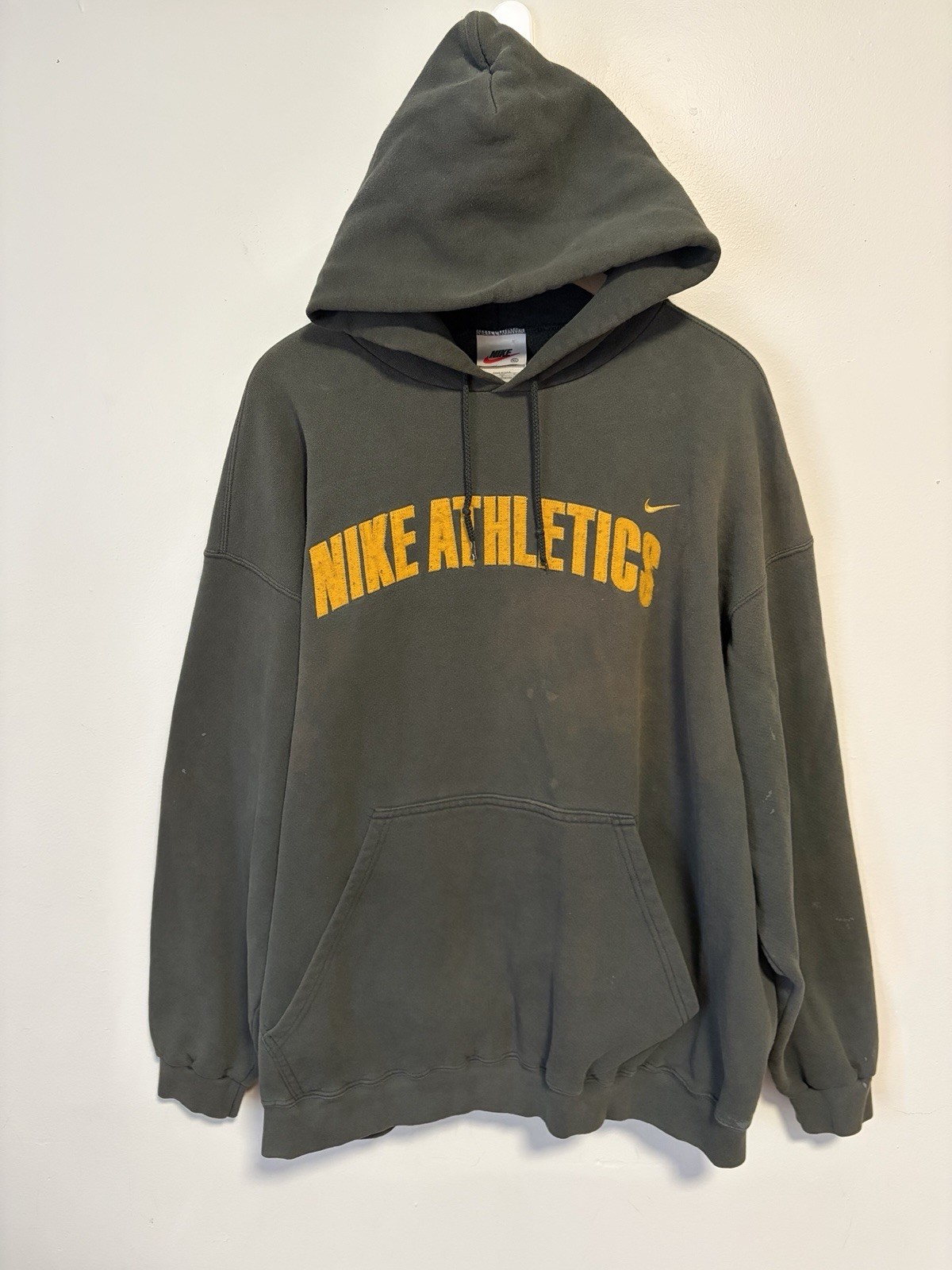 Vintage 90\'s Nike Athletics Hoodie Faded Distressed Green Hoodie Size XL USA