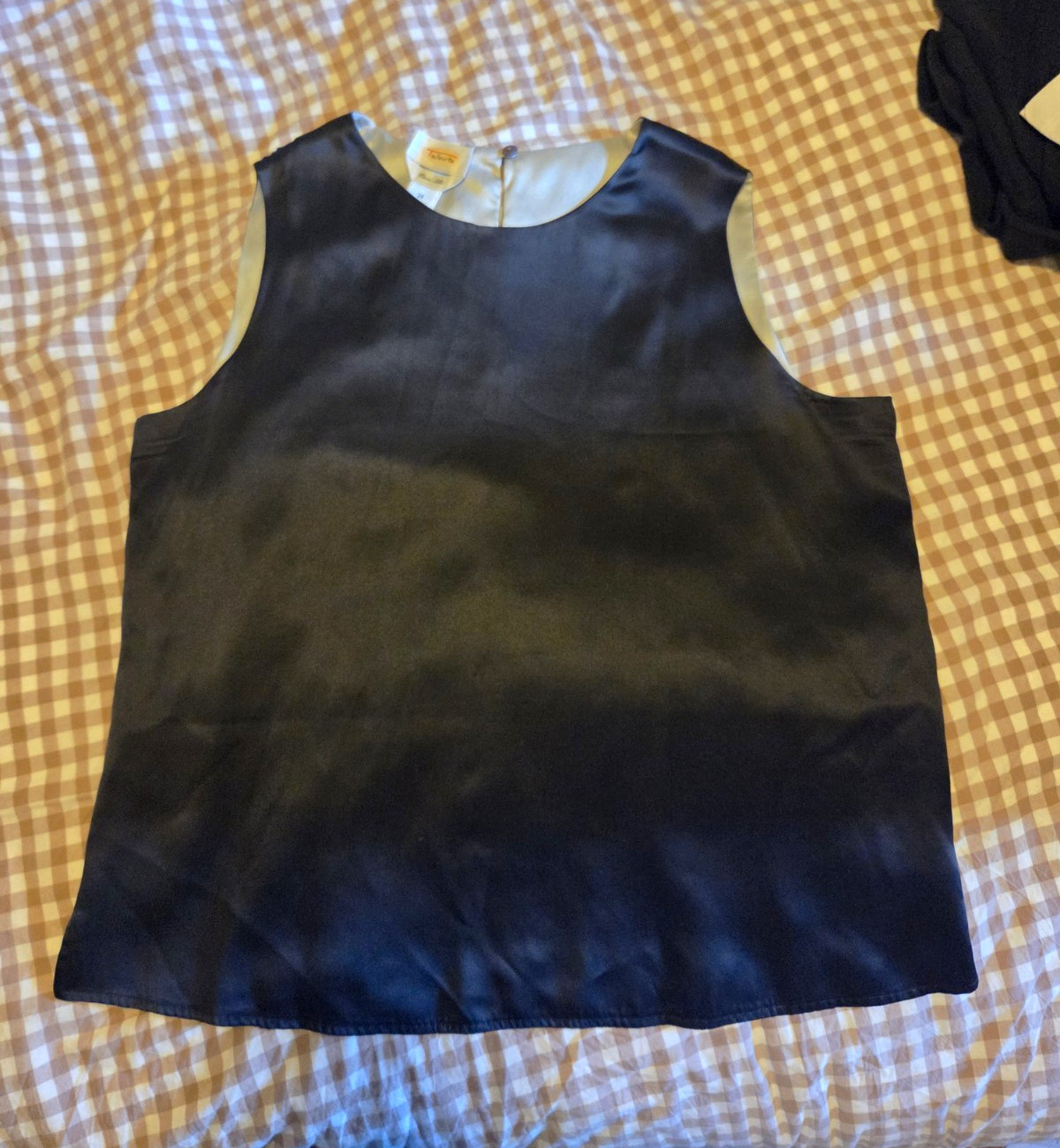 Talbots Women\'s 14 Black 100% Silk Sleeveless Round Neck Button Blouse