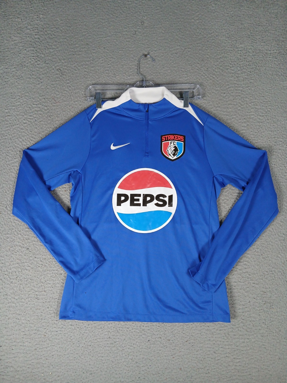Nike Dri Fit Strikers FC Pepsi Soccer Jacket Men Medium Blue Graphic Quarter Zip
