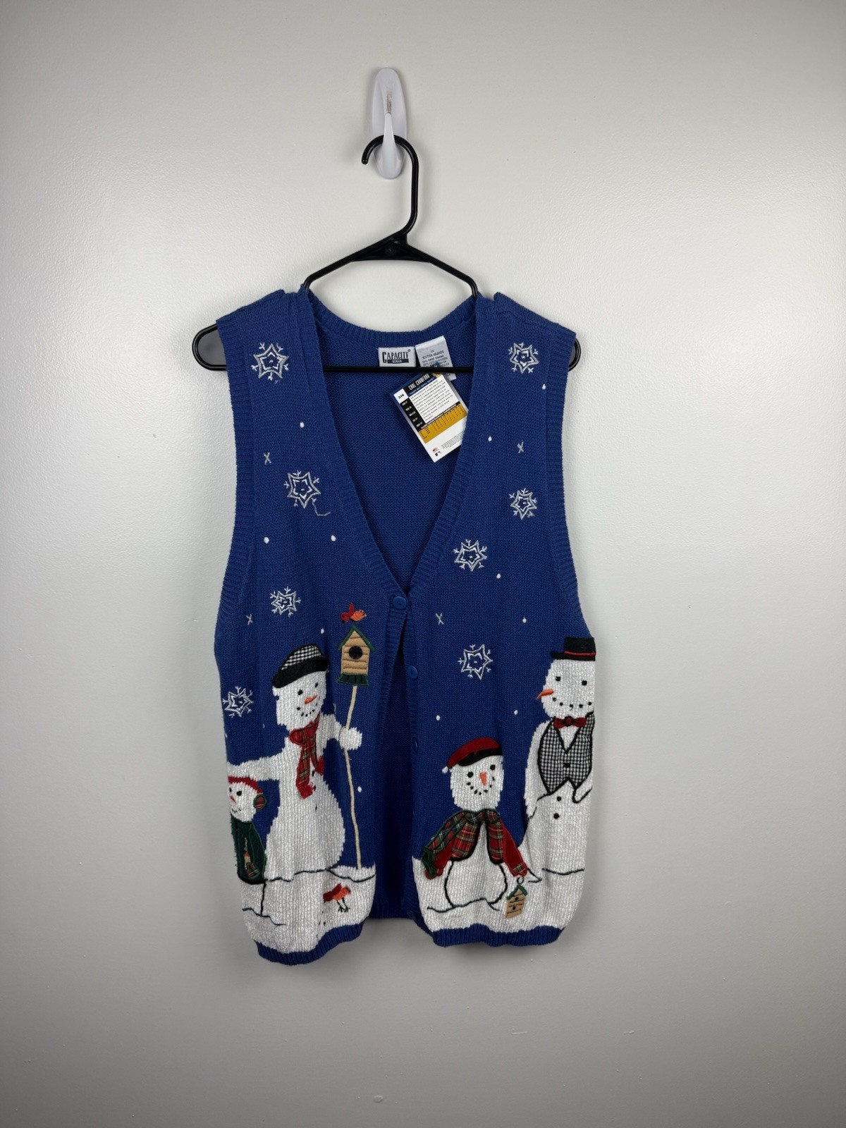 Vintage Winter Snowman Family Holiday Button Up Vest Sweater Size Women’s XL
