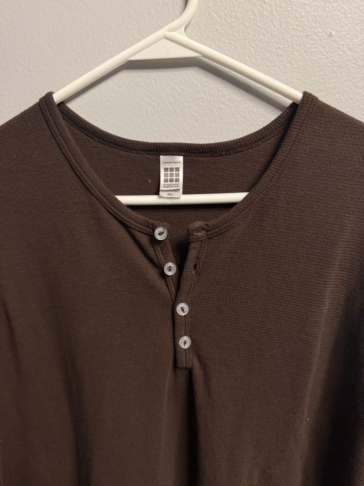 American Apparel Dexter Morgan Henley Thermal Kill Shirt Brown, 2000s Vintage