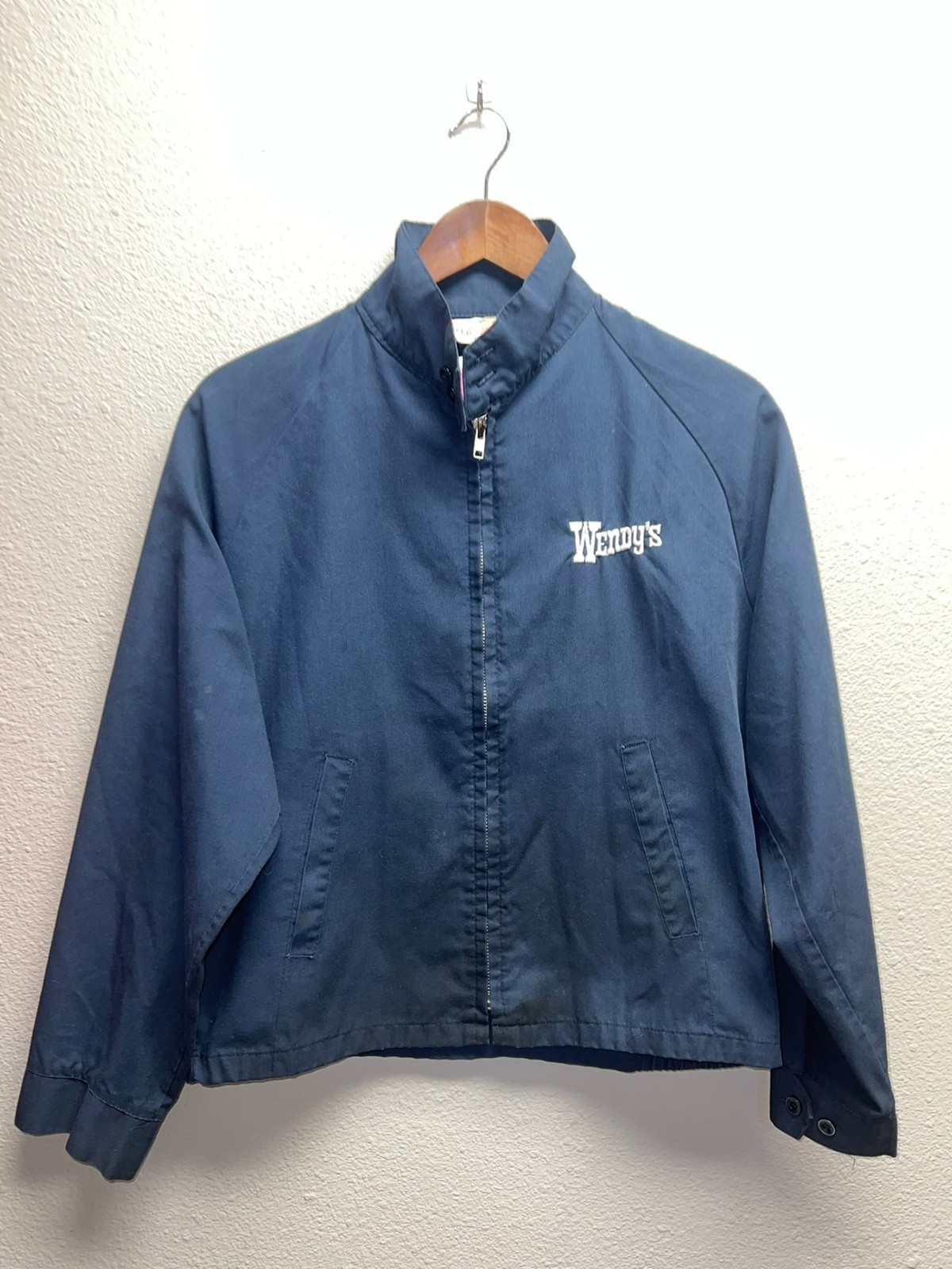 Vintage Wendy\'s Jacket Blue Zip Up Sir Jac Embroidered Workwear 90s VTG Medium