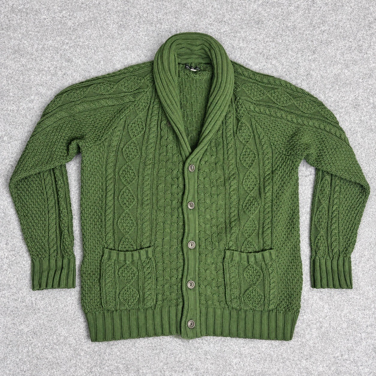 Vintage LL Bean Signature Cardigan Mens XL Green Knit Shawl Collar Sweater