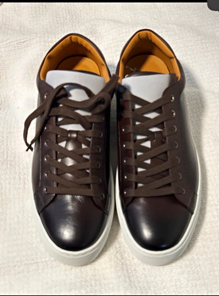 Ralph Lauren Men’s Brown Leather Lace-Up Sneakers White Sole Italy Size 9.5