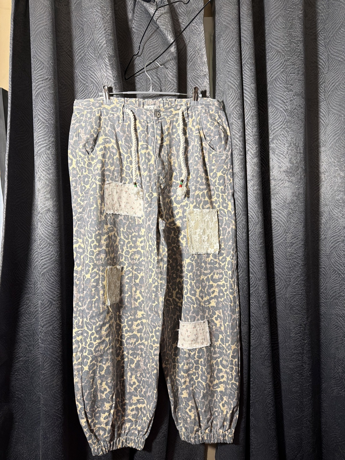 POL Leopard Print Patchwork Lace Jogger Pants Size L